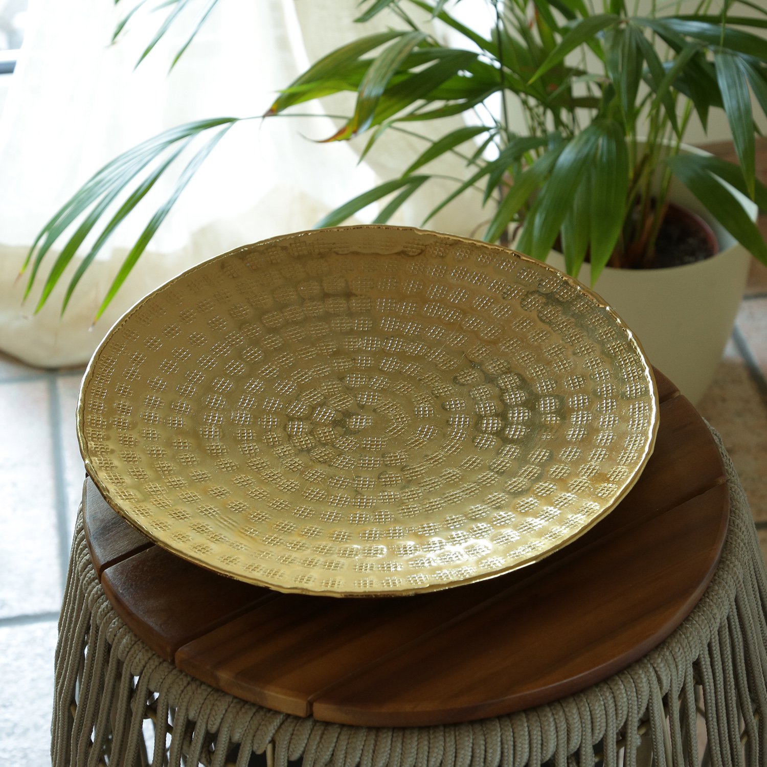 Tablett - Dekotablett - rund - Aluminium - gehämmert - D: 28,5cm - gold
