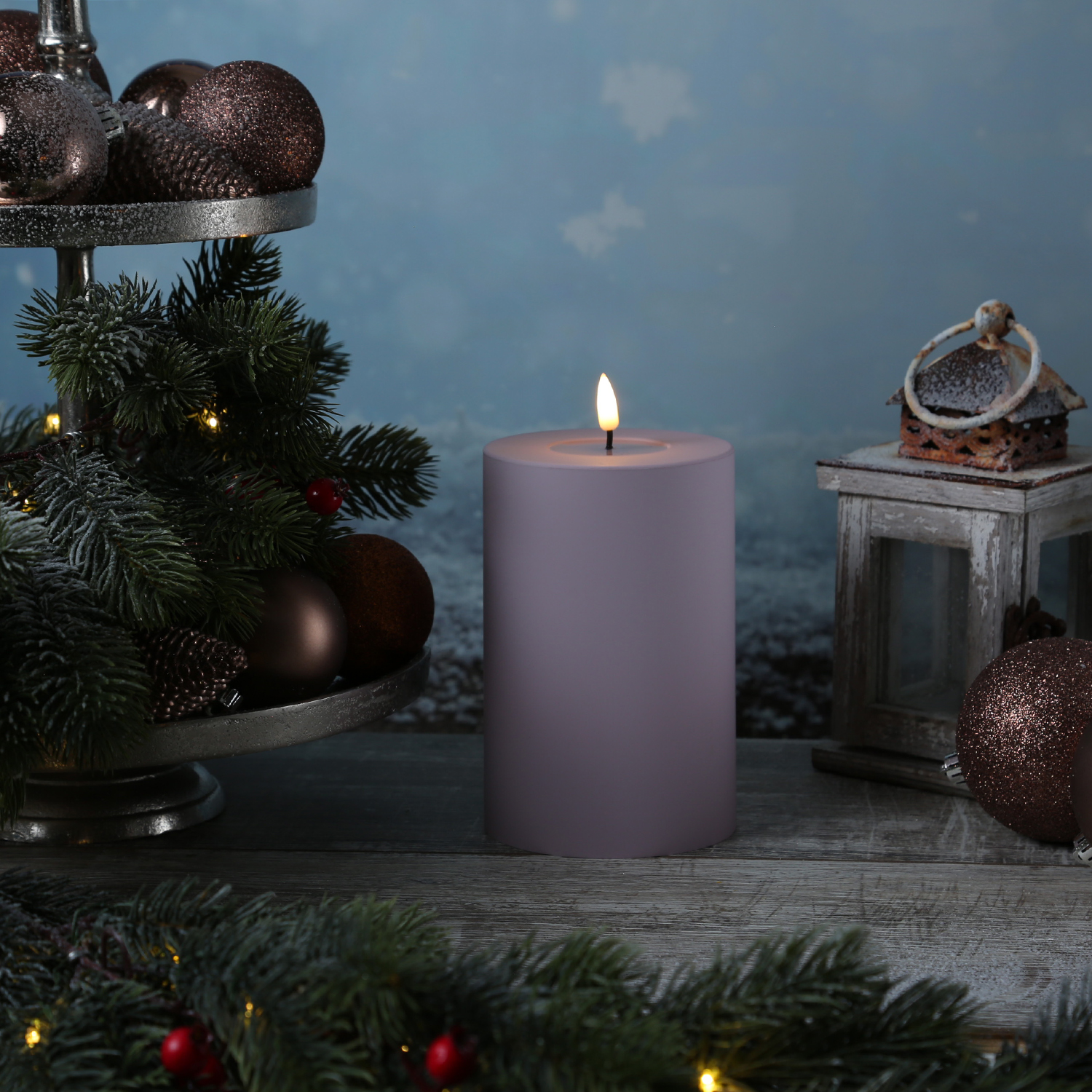 LED Stumpenkerze MIA - Kunststoff - 3D Flamme - H: 15cm - D: 10cm - für Außen - rosa