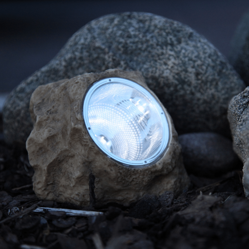 LED Solar Stein "Rocky" - Spot mit kaltweißer LED - Dämmerungssensor - H: 11cm