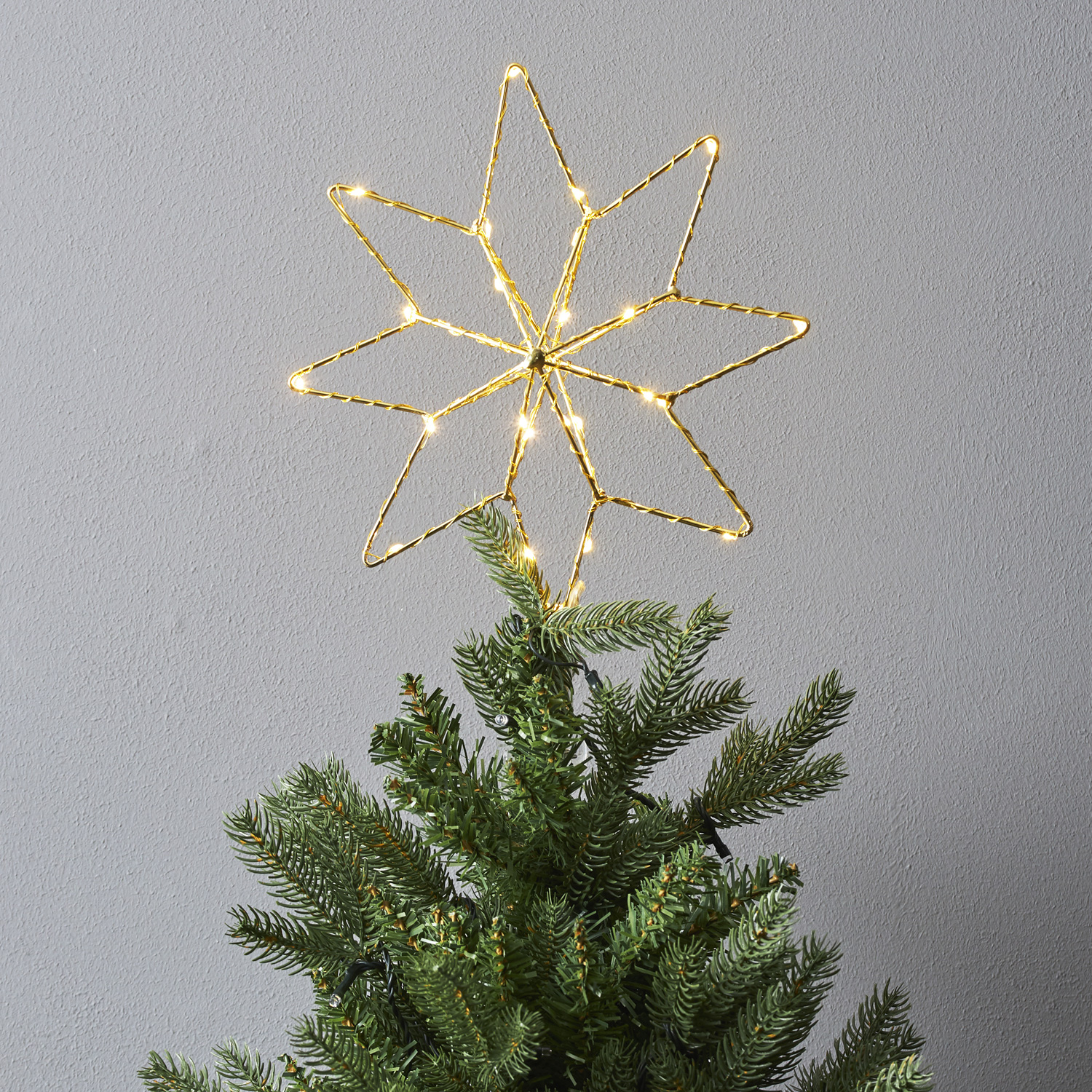 LED Baumspitze TOPSY - Metalldraht - warmweiße LED - Batterie - Timer - D: 23cm - H: 30cm - gold