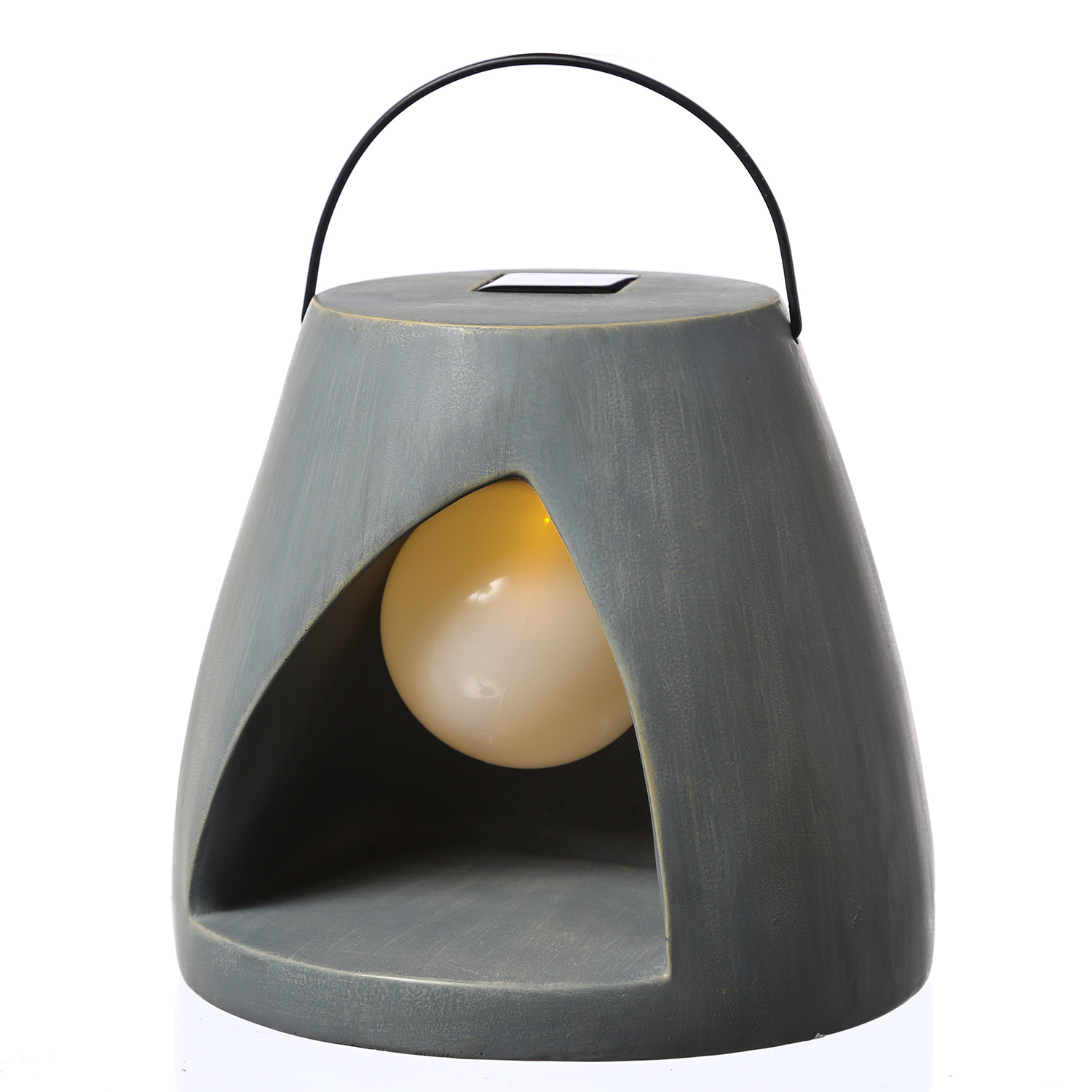 LED Solar Laterne - Kugellampe im Stein - Polyresin - 3 warmweiße LED - H: 19,5cm - grau