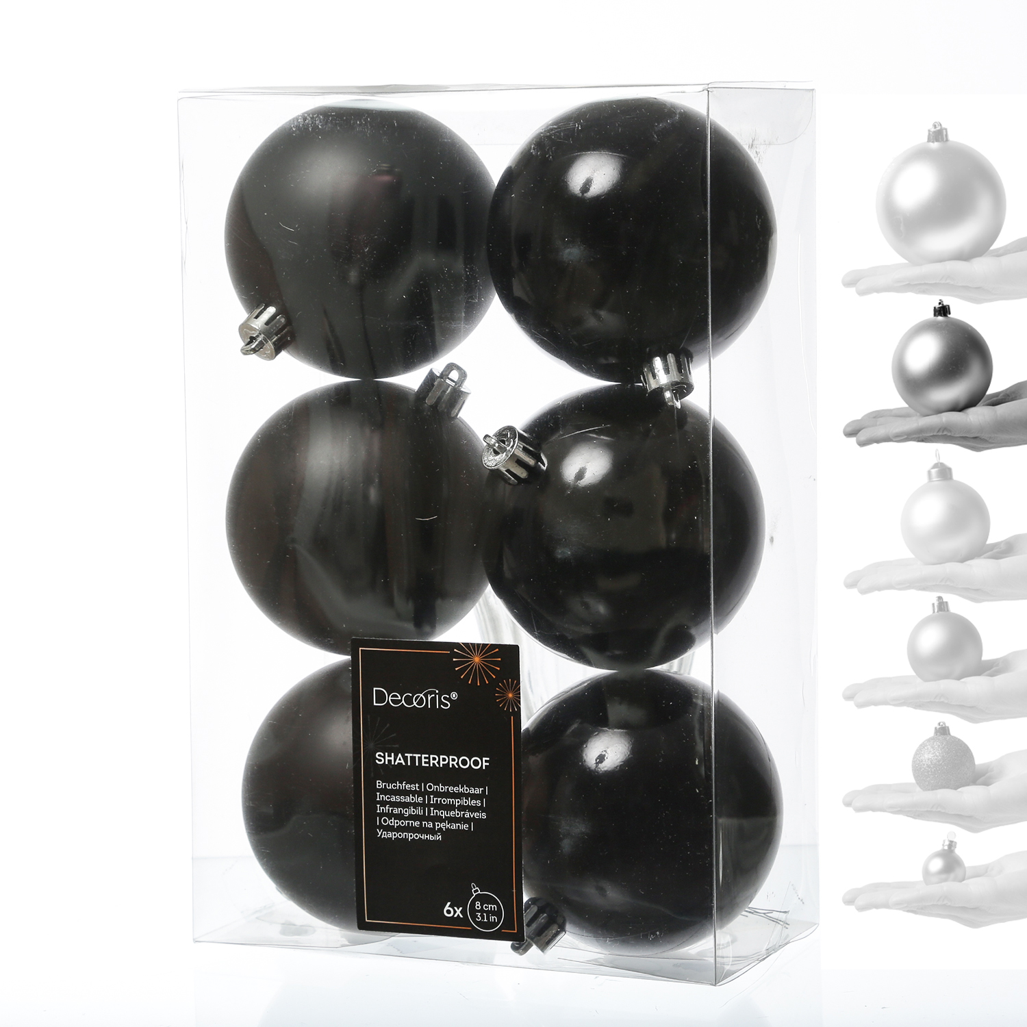 Christbaumkugeln - Weihnachtbaumskugeln - bruchfest - D: 8cm - glänzend/matt  - schwarz - 6er Set