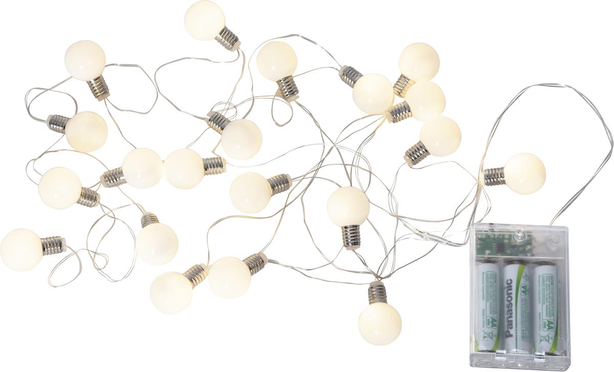 LED Lichterkette "Mini Glow" - 20 kleine Kugeln mit warmweißer LED - L: 3m - Batterie - Timer