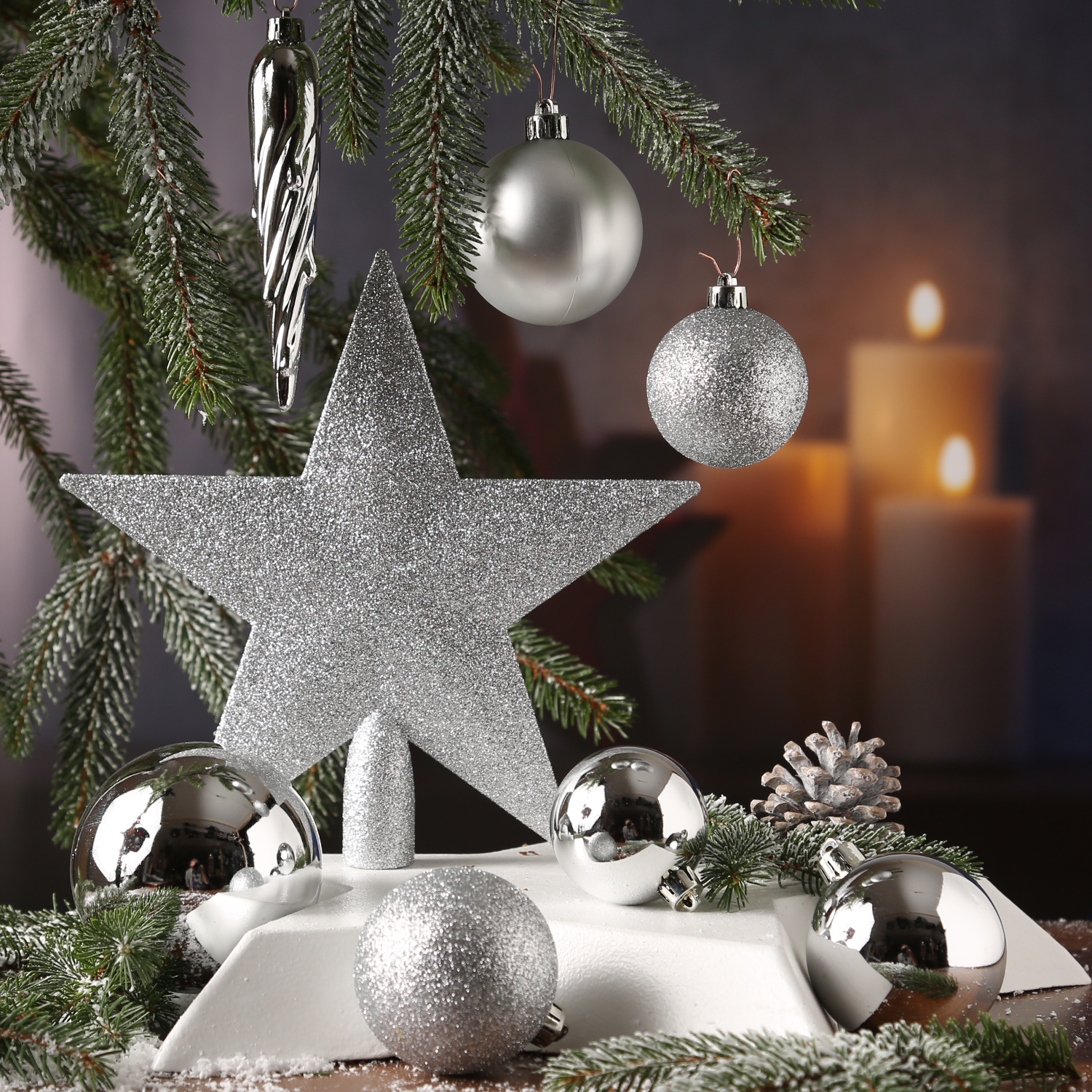 Christbaumkugel - Weihnachtsbaumkugel - bruchfest - glänzend, matt und glitzernd - silber - 33er Set Christbaumkugel - Weihnachtsbaumkugel - bruchfest - glänzend, matt und glitzernd - silber - 33er Set