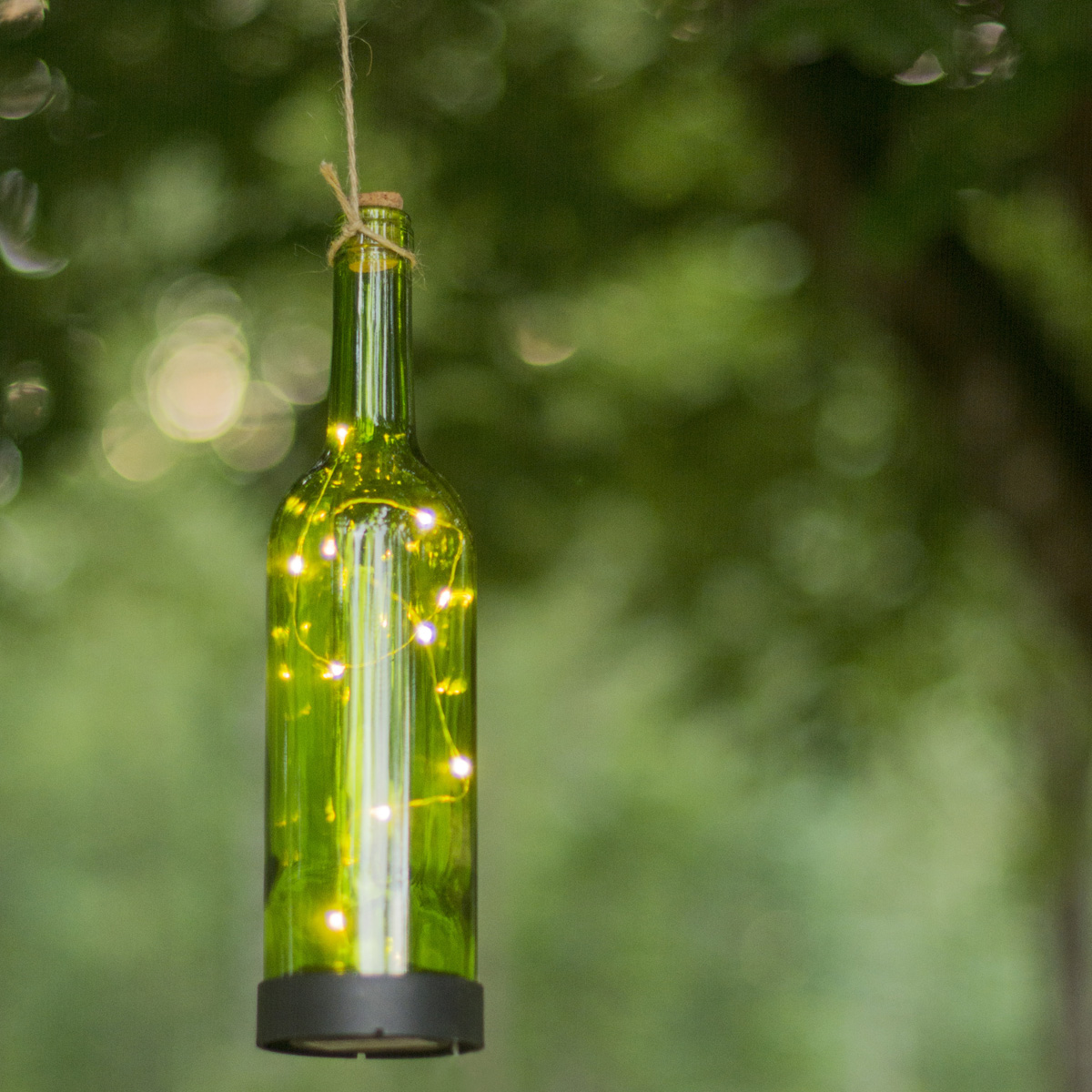LED Solar Flaschenpost grün - 10 warmweiße LED - H: 31cm - D: 7,5cm - Dämmerungssensor