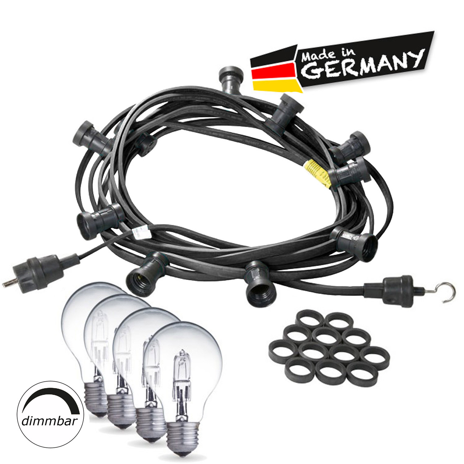 Illu-/Partylichterkette 40m - Außenlichterkette schwarz - Made in Germany- 60 dimmbare Halogenlampen