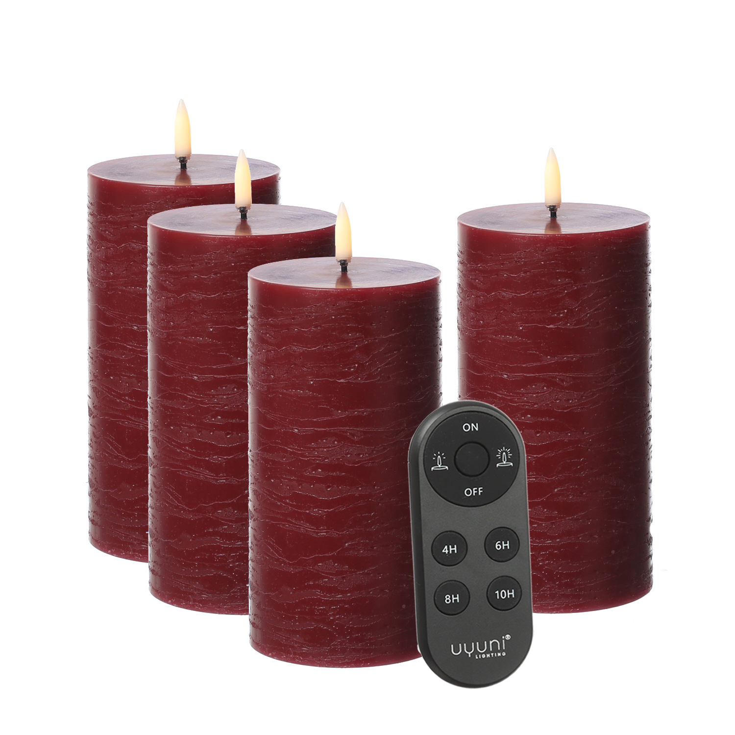 LED Kerzenset PIA - Rustik-Optik - H: 15cm - inkl. Batterien und Fernbedienung - rot - 4er Set