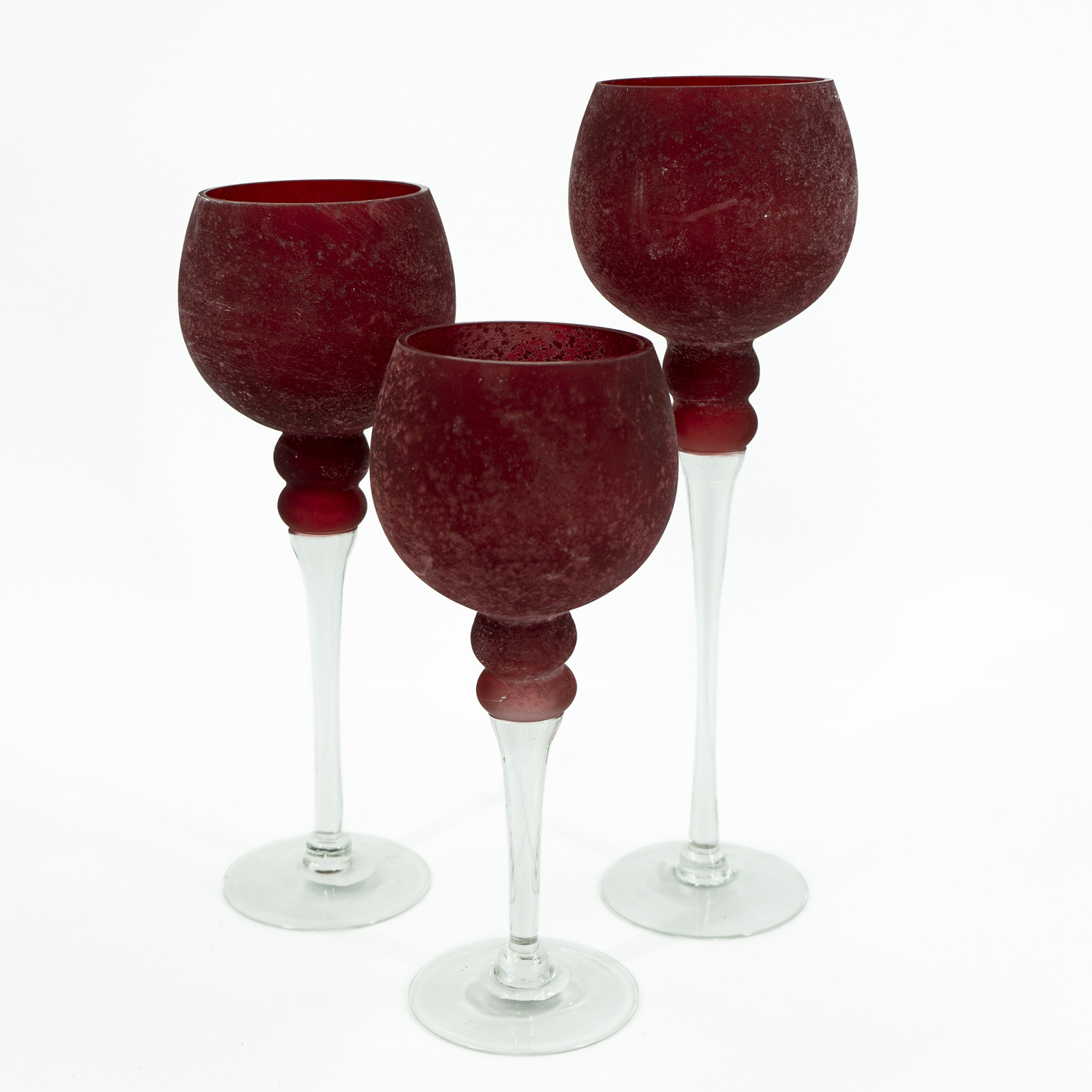 Kerzenhalter Kelch FROST - Glas - H: 30cm, 35cm, 40cm - gefrostet und rot satiniert - 3er Set