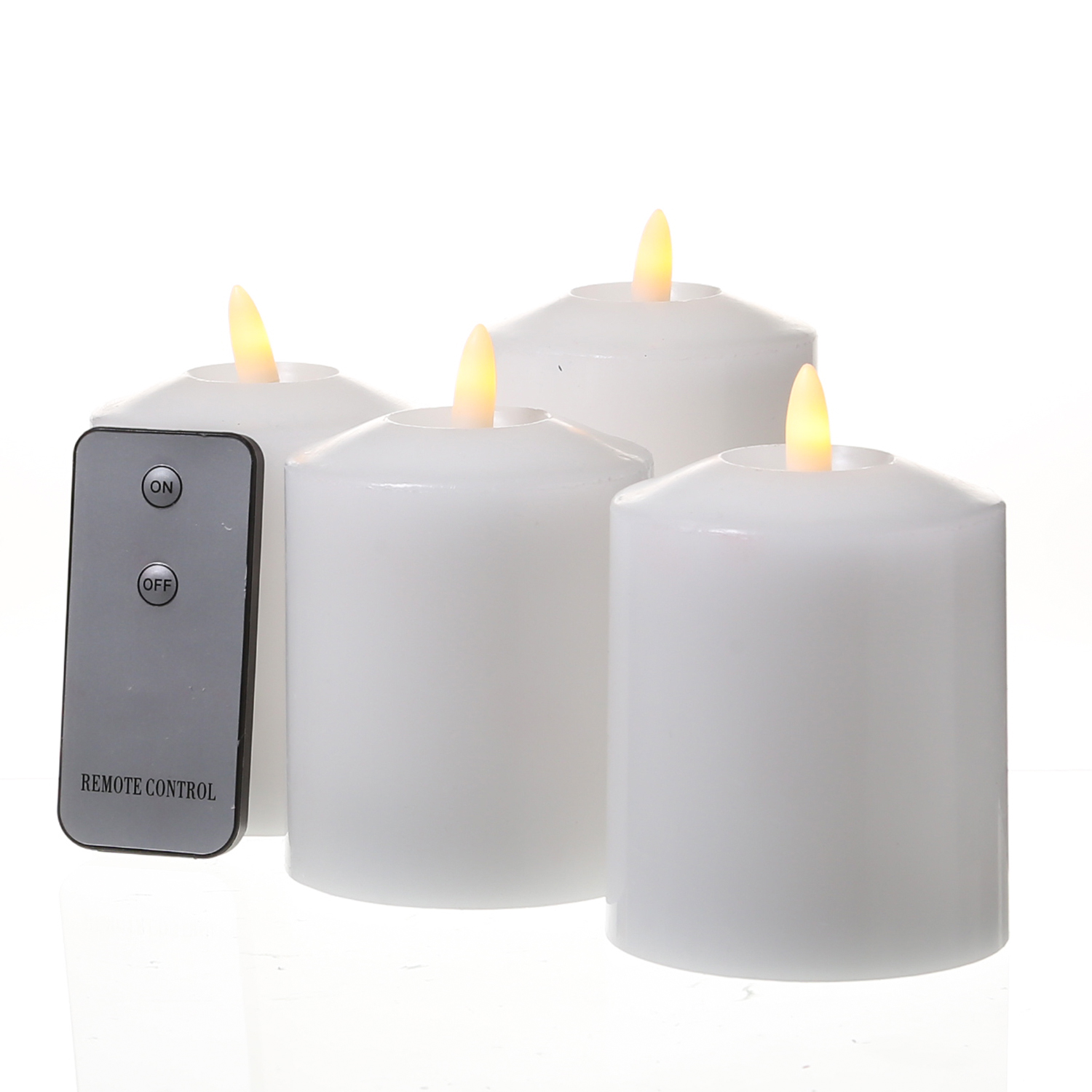 LED Kerzenset - Echtwachs - flackernde 3D Flamme - H: 11,5cm - Fernbedienung - weiß - 4er Set