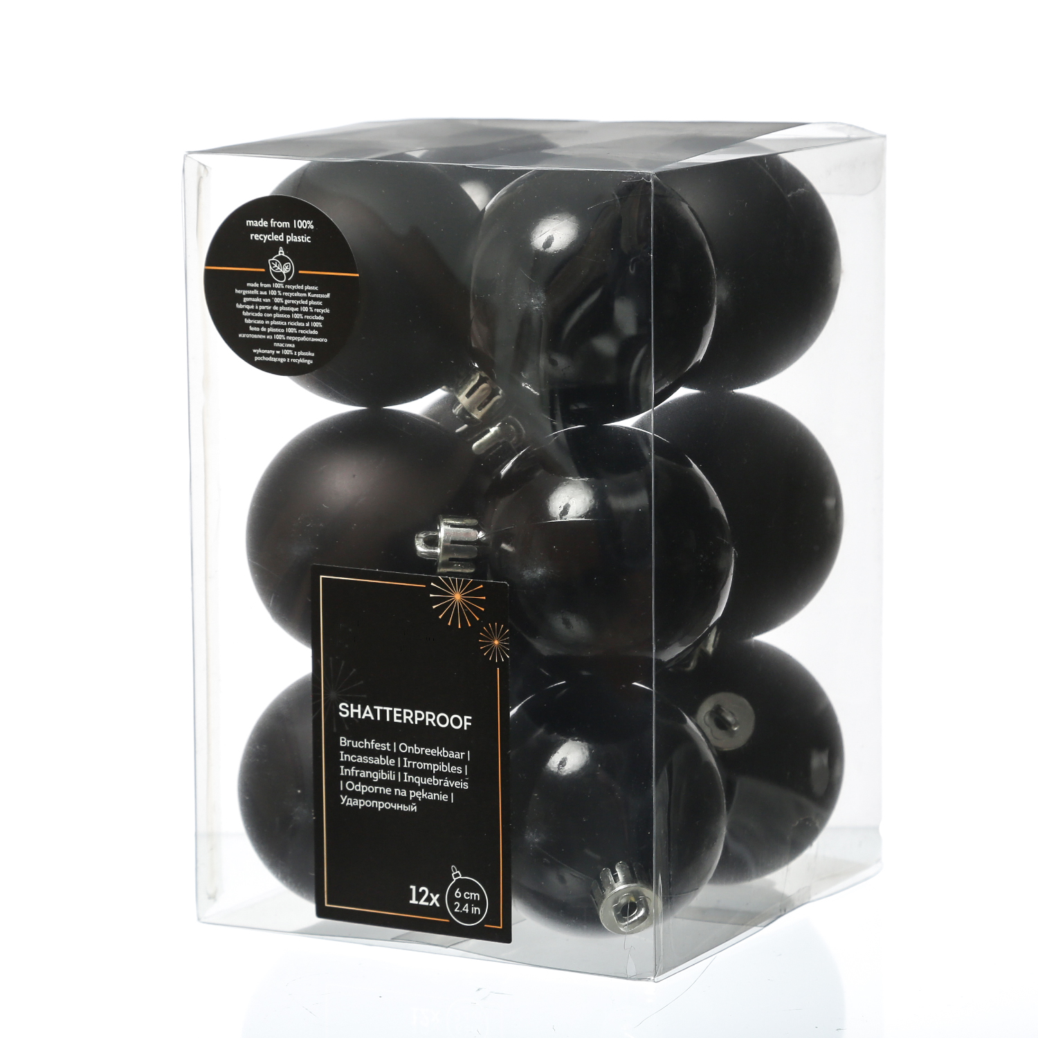 Christbaumkugeln - Weihnachtbaumskugeln - bruchfest - D: 6cm - glänzend/matt  - schwarz - 12er Set