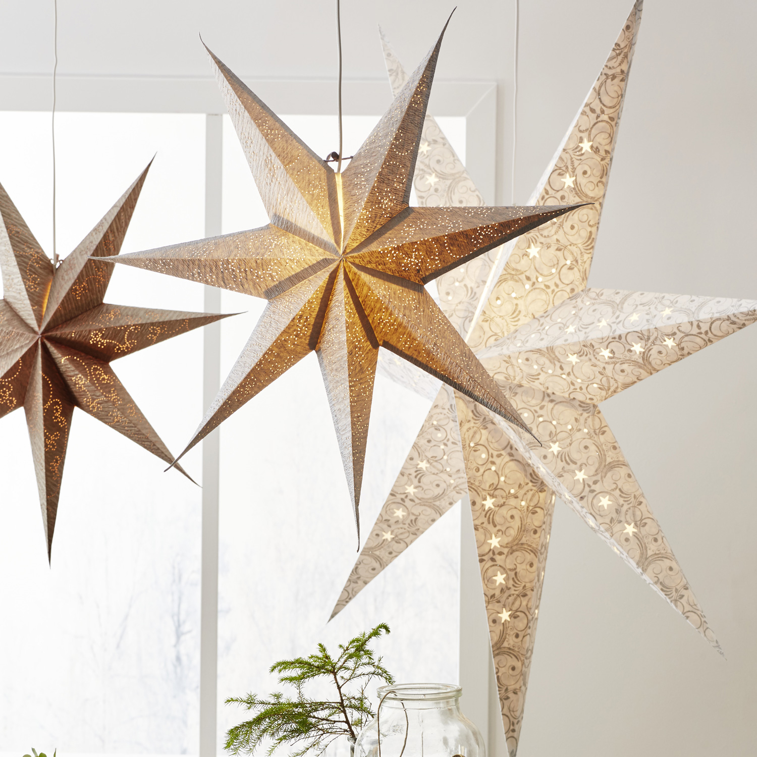 Papierstern "Decorus" - hängend - 7-zackig - Ø 63 cm - silber