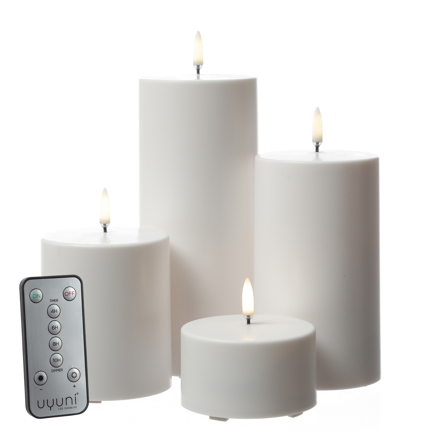 LED Kerzenset THEA - Kunststoff - 4 Größen - inkl. Batterien/Fernb. - bis zu 2500 Std. - für Außen