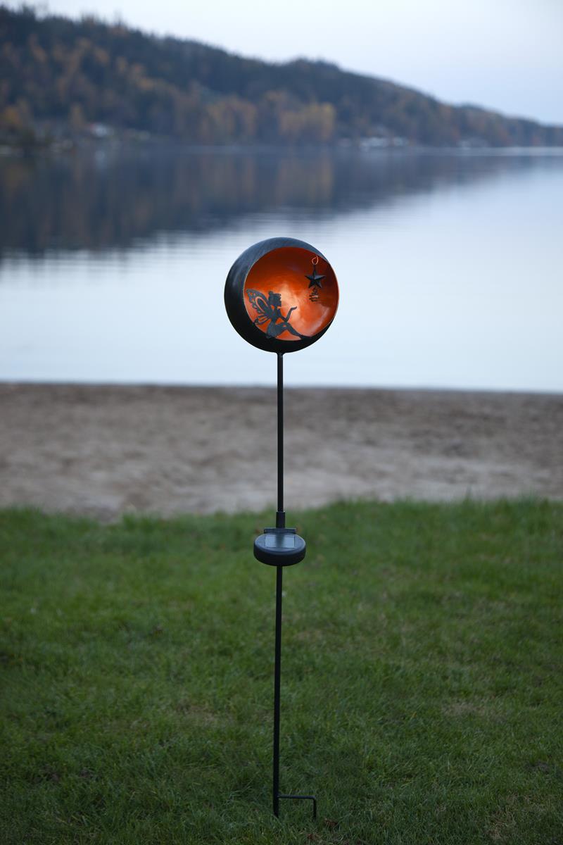 LED Solarstab "Fairy"- schwarz - amber LED - innen beleuchtete Kugel - H: 76cm - Dämmerungssensor