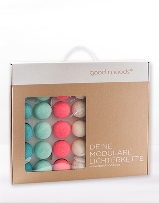 good moods* SUMMERTIME - Ball-Lichterkette mit 20 Stoffkugeln - 20 warmweiße LEDs - Geschenkkarton