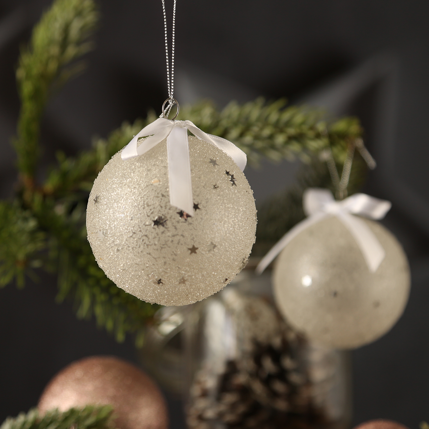 Christbaumkugeln mit Sternchen - Weihnachtsbaumkugeln - bruchfest - D: 8cm - 12er Set