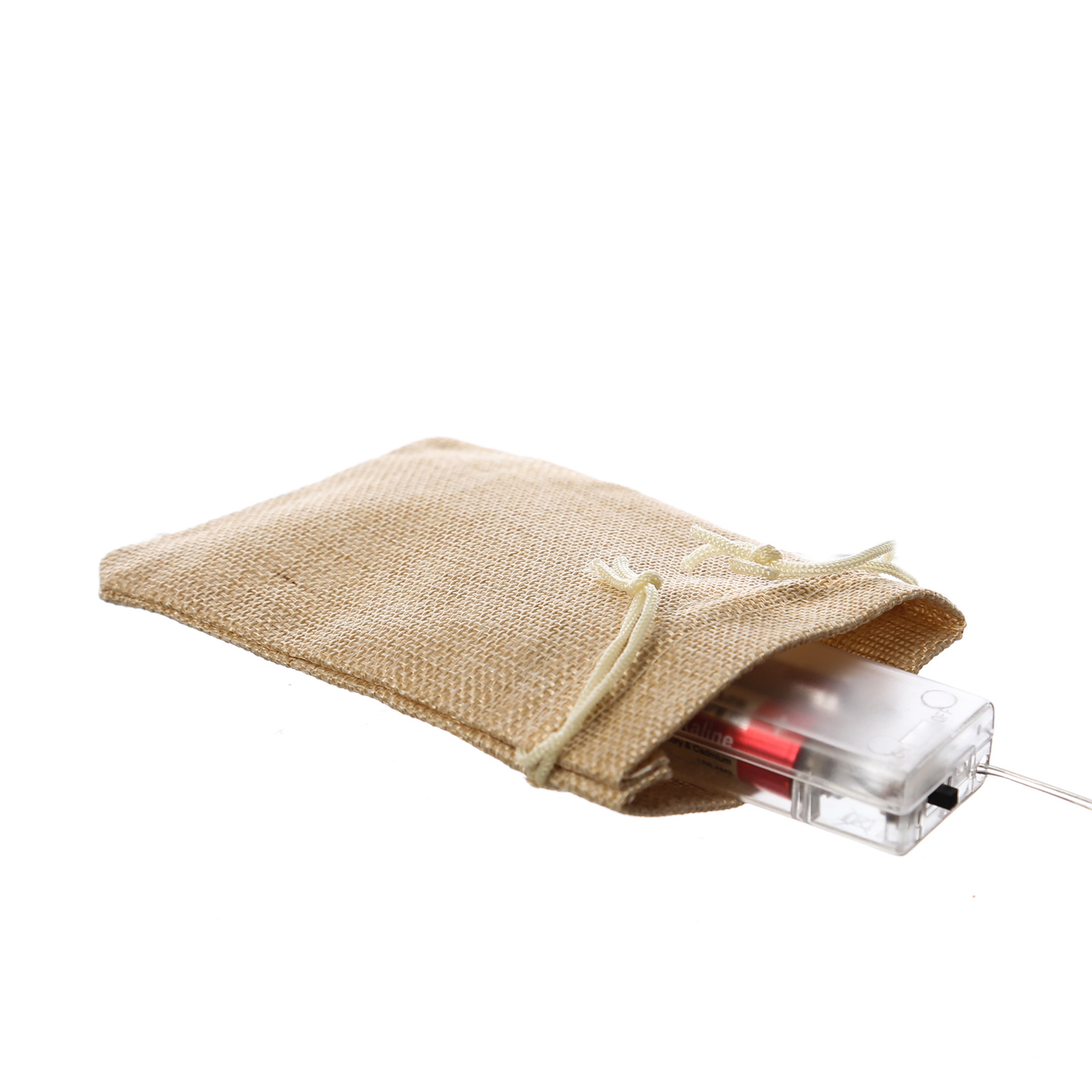 Jutebeutel - Batteriesäckchen mit Zugbändern - Beutel für Batteriefach - H: 14cm - natur