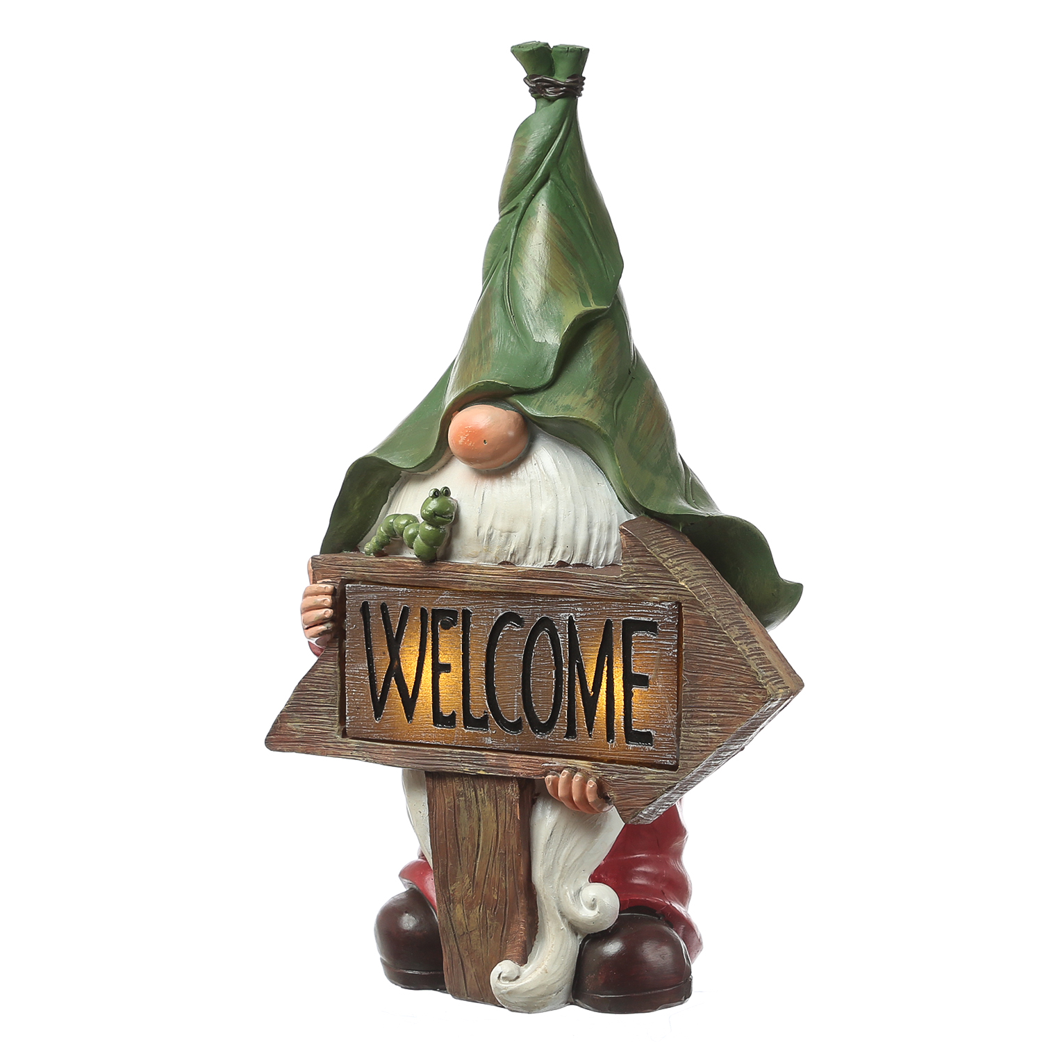 LED Solar Gartenzwerg mit WELCOME Schild - Gartenfigur - warmweiße LED - Lichtsensor - H: 33cm