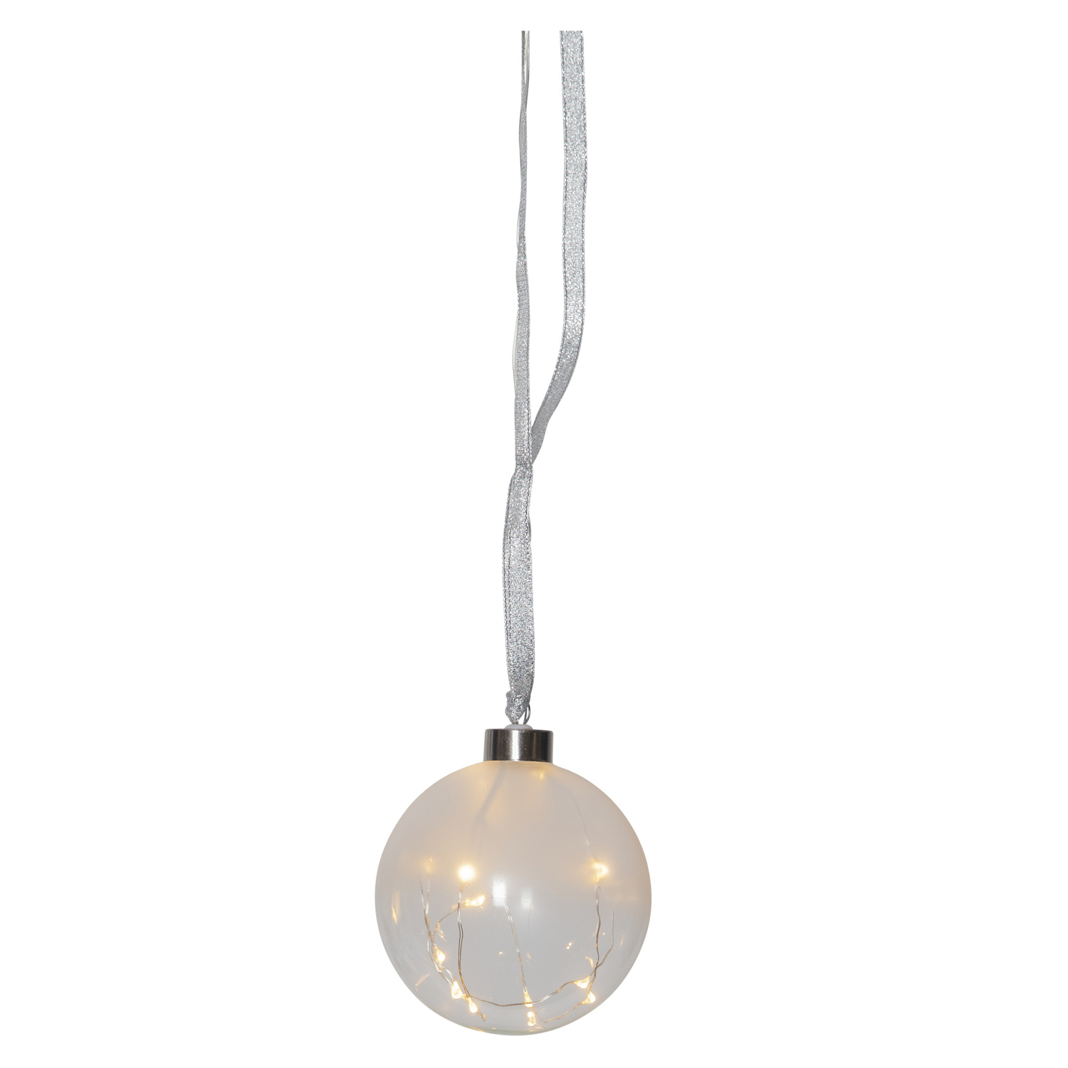 Glaskugel GLOW - gefrostetes Glas - 15 warmweiße LED am Draht - D: 10cm - Batteriebetrieb - Timer