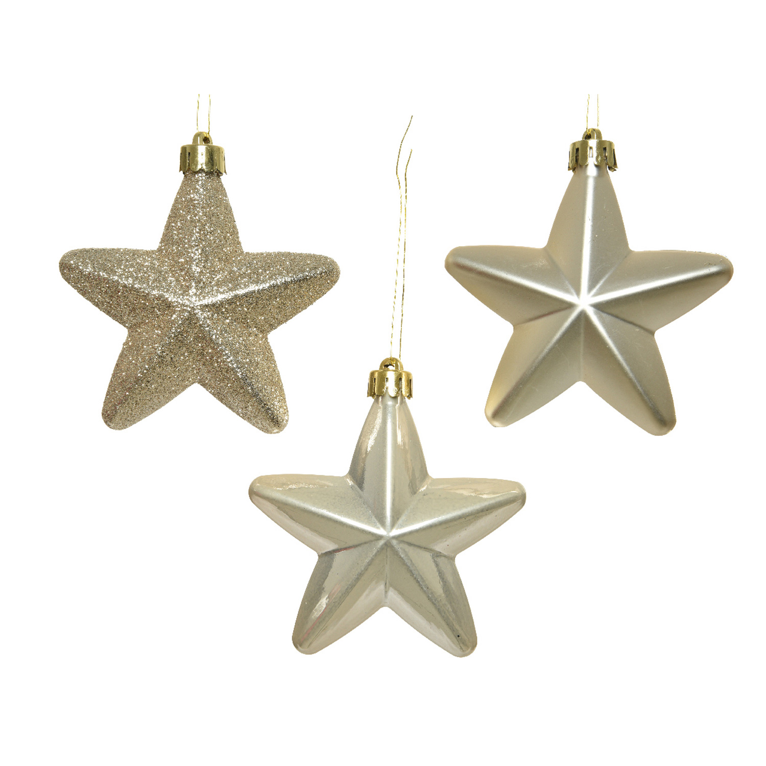 Christbaumschmuck STERN - Weihnachtsschmuck - bruchfest - glänzend matt glitzernd - creme - 6er Set