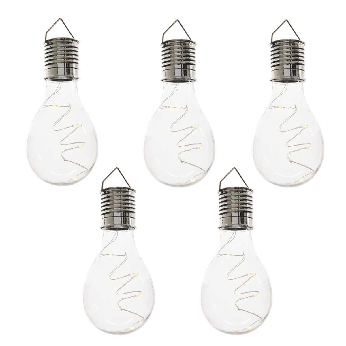 LED Solar Glühbirnen - warmweiße LED Drahtlichterkette - H: 14cm - transparent - 5er Set