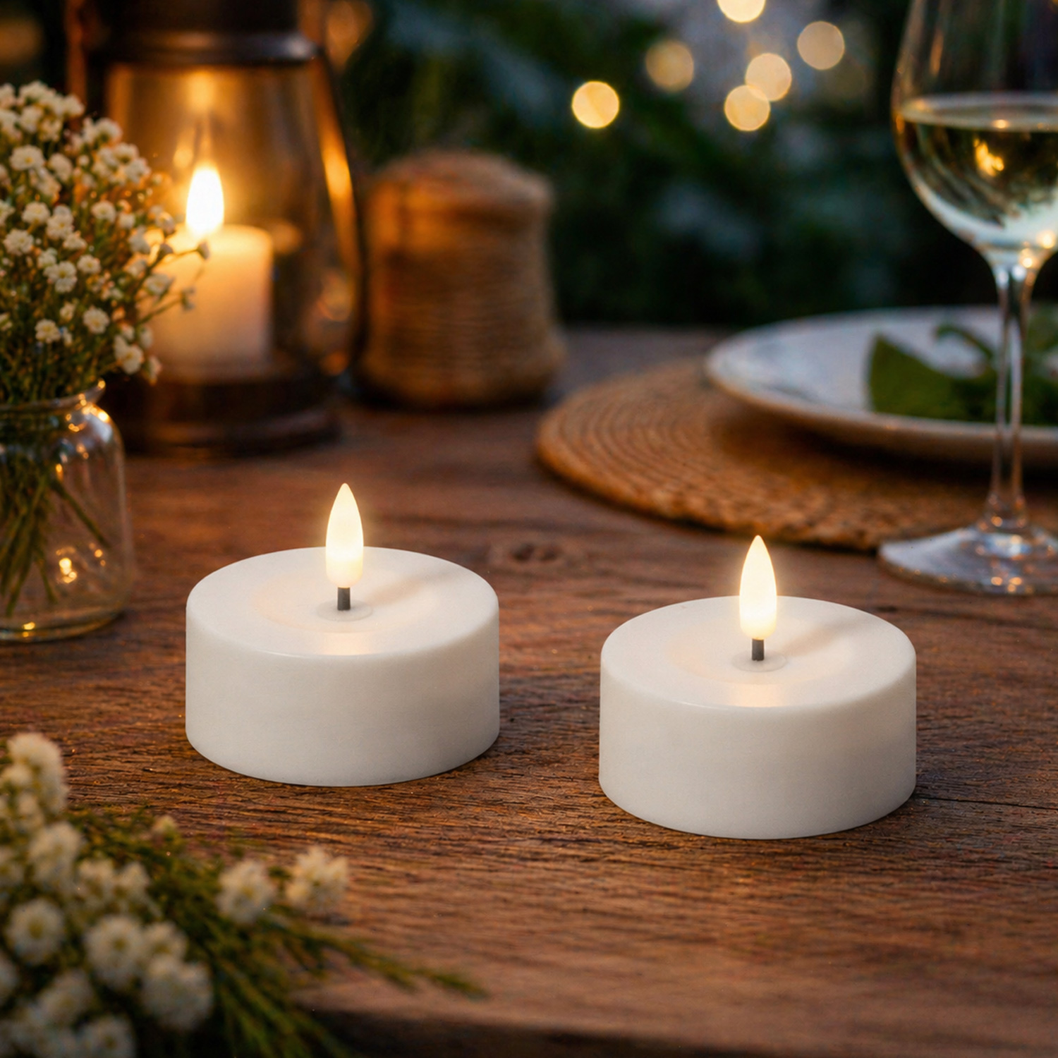 LED Solar Maxi Teelichter - XL Outdoor Teelichter - D: 7cm - Lichtsensor - weiß - 2er Set