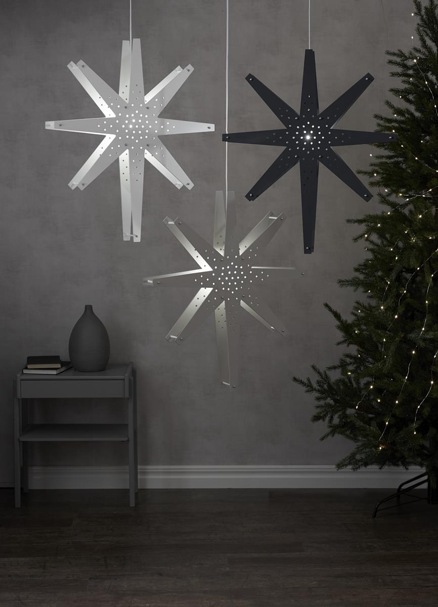 Holzstern "Tall" - hängend - 8-zackig - Ø 60cm, H: 70cm - inkl. Kabel - weiß