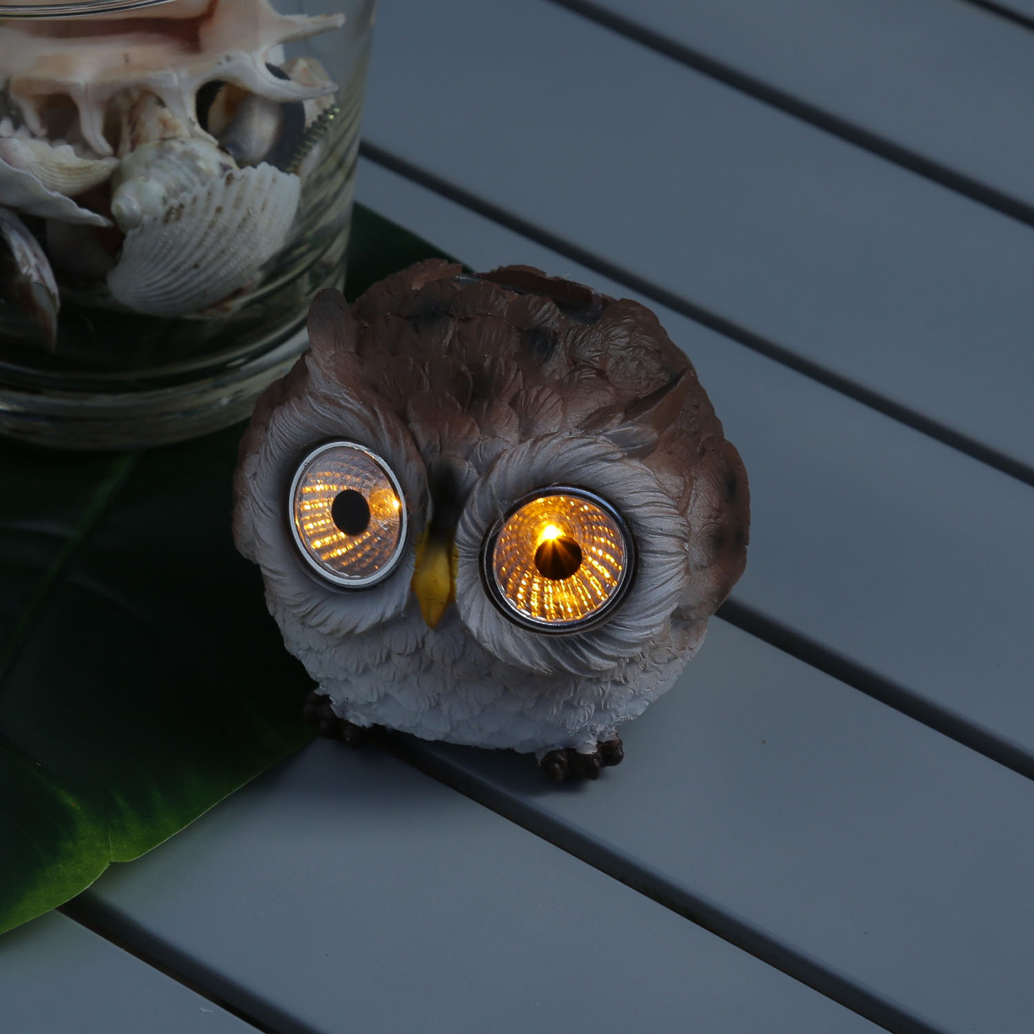 LED Solar Eulen - Gartenfigur - 2 warmweiße LED - H: 8cm - D: 9cm - Lichtsensor - braun - 2er Set