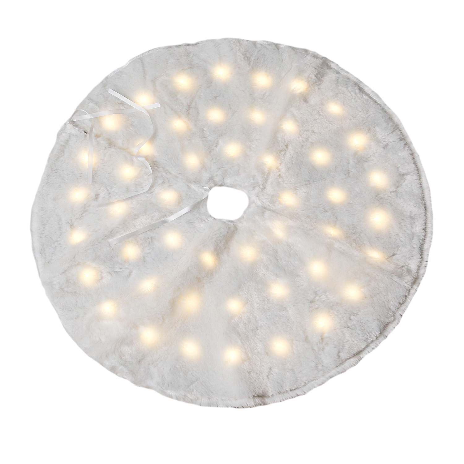 LED Weihnachtsbaumdecke - Plüsch-Baumteppich - Polyester - 47 warmweiße LED - D: 90cm - rund - weiß
