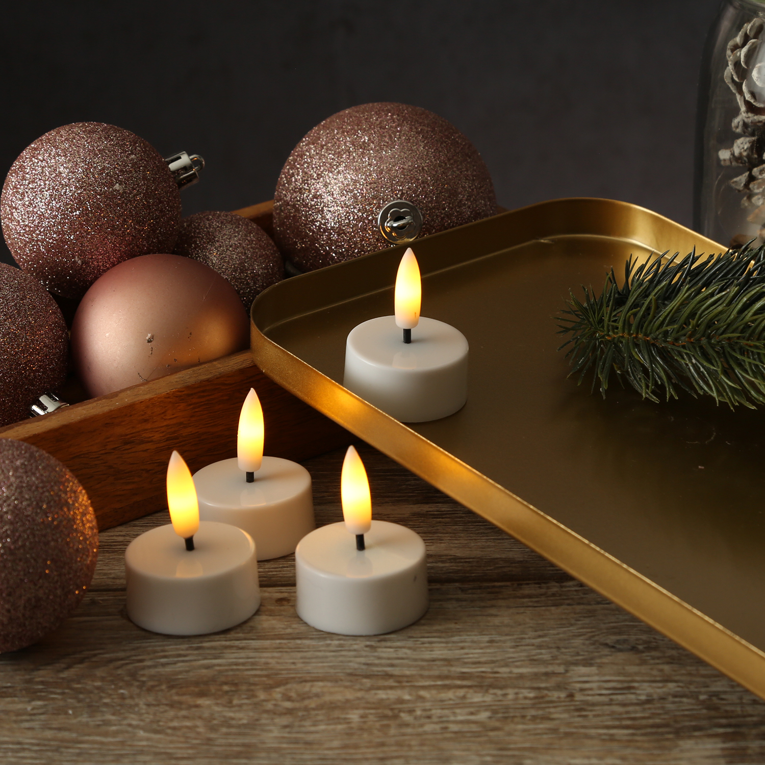 LED Mini Teelichter - Kunststoff - inkl. Batterien - Timer - D: 3,8cm - weiß - 4 Stück