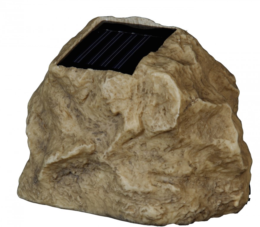 LED Solar Stein "Rocky" - Spot mit kaltweißer LED - Dämmerungssensor - H: 11cm