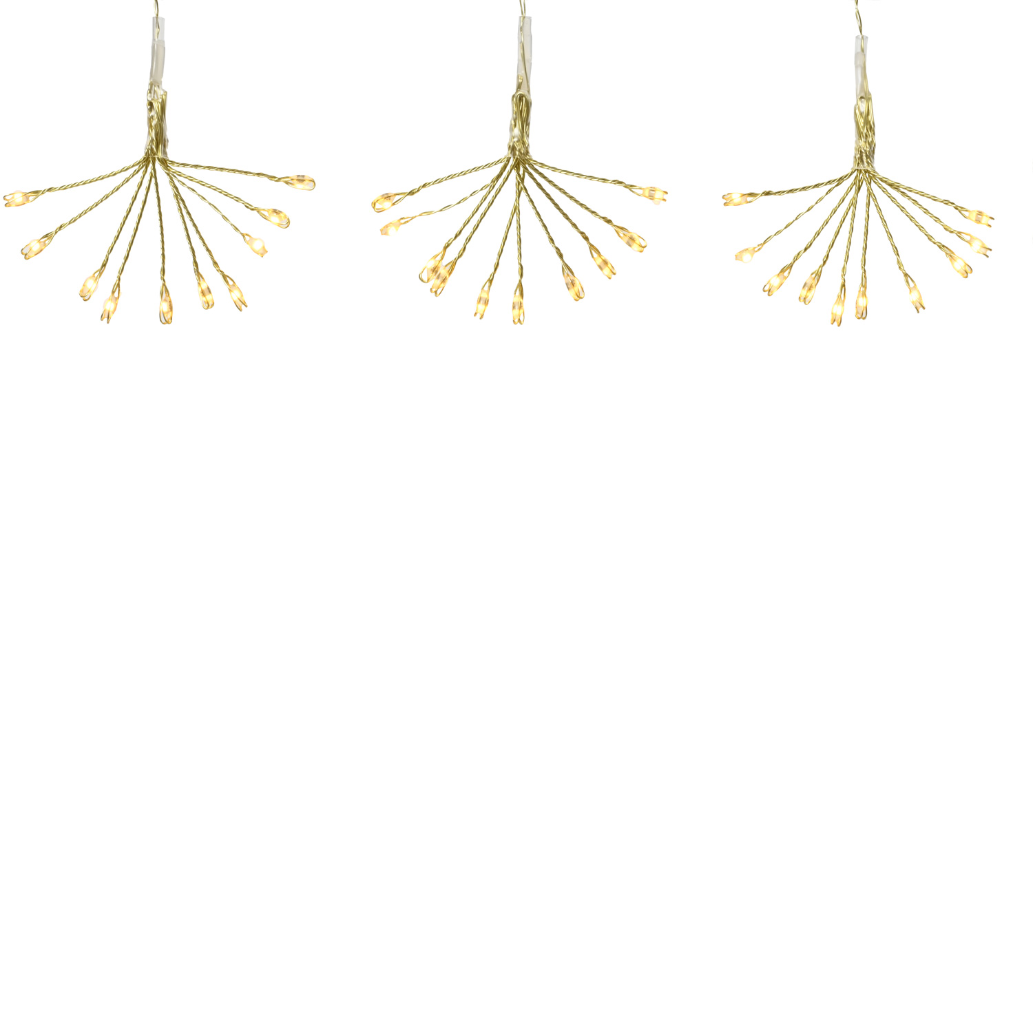 LED Lichterkette Pusteblume - Feuerwerk Blume - 50 Tautropfen LED - 5 Blüten - L: 1m - Timer - gold