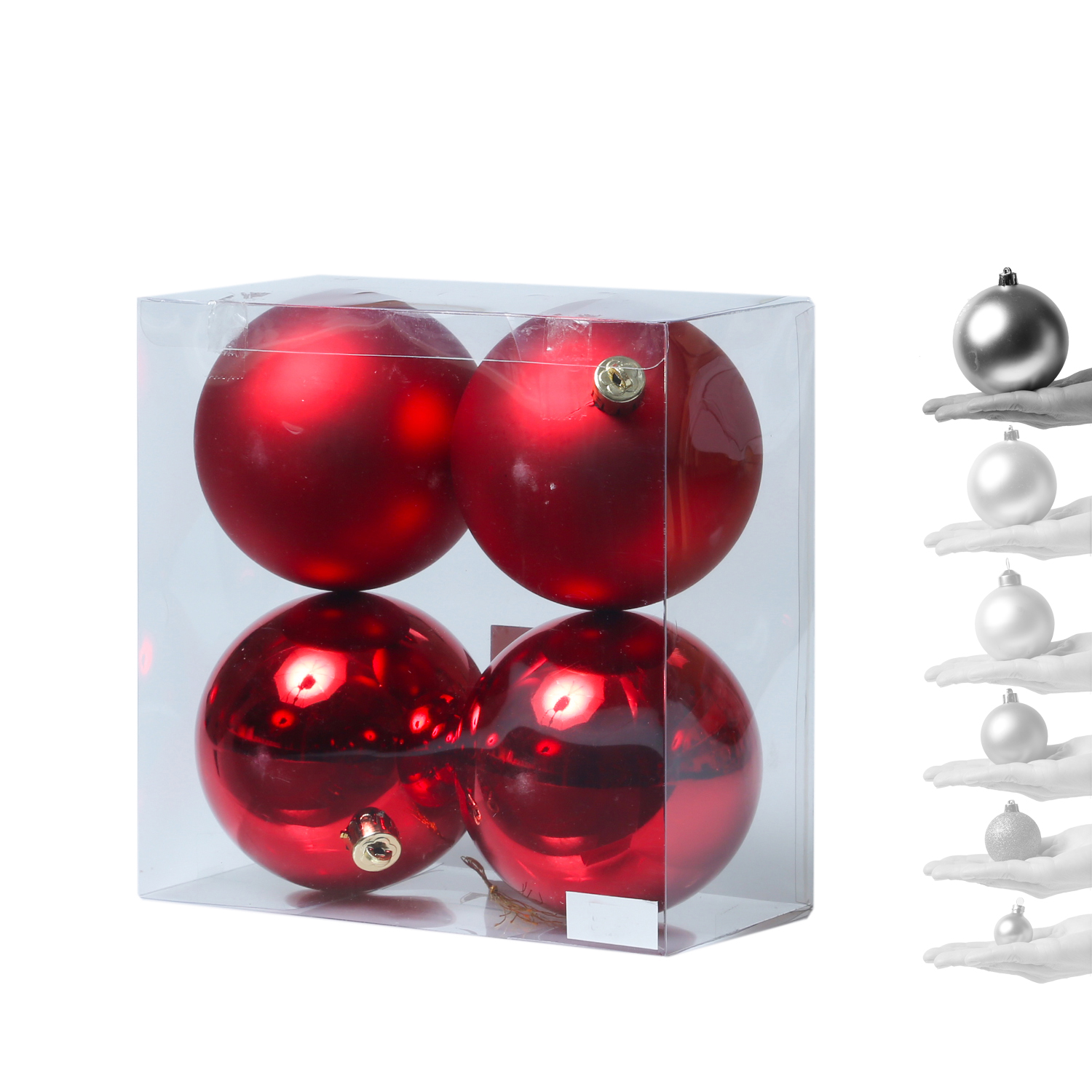 Christbaumkugel - Weihnachtsbaumkugel - bruchfest - D: 10cm - glänzend und matt - rot - 4er Set