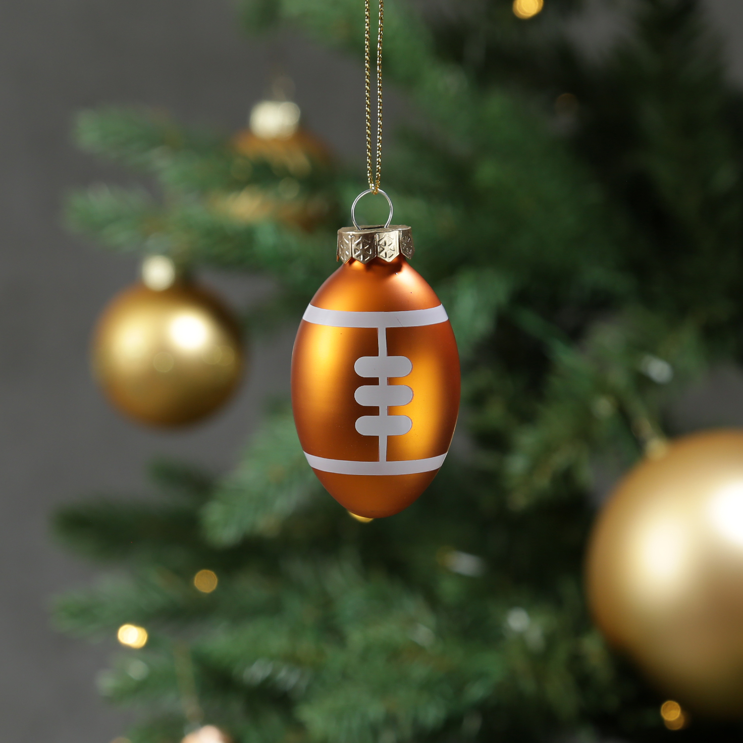 Weihnachtsbaumschmuck Football/Rugby - Christbaumschmuck - Glas - D: 3,8cm - orange