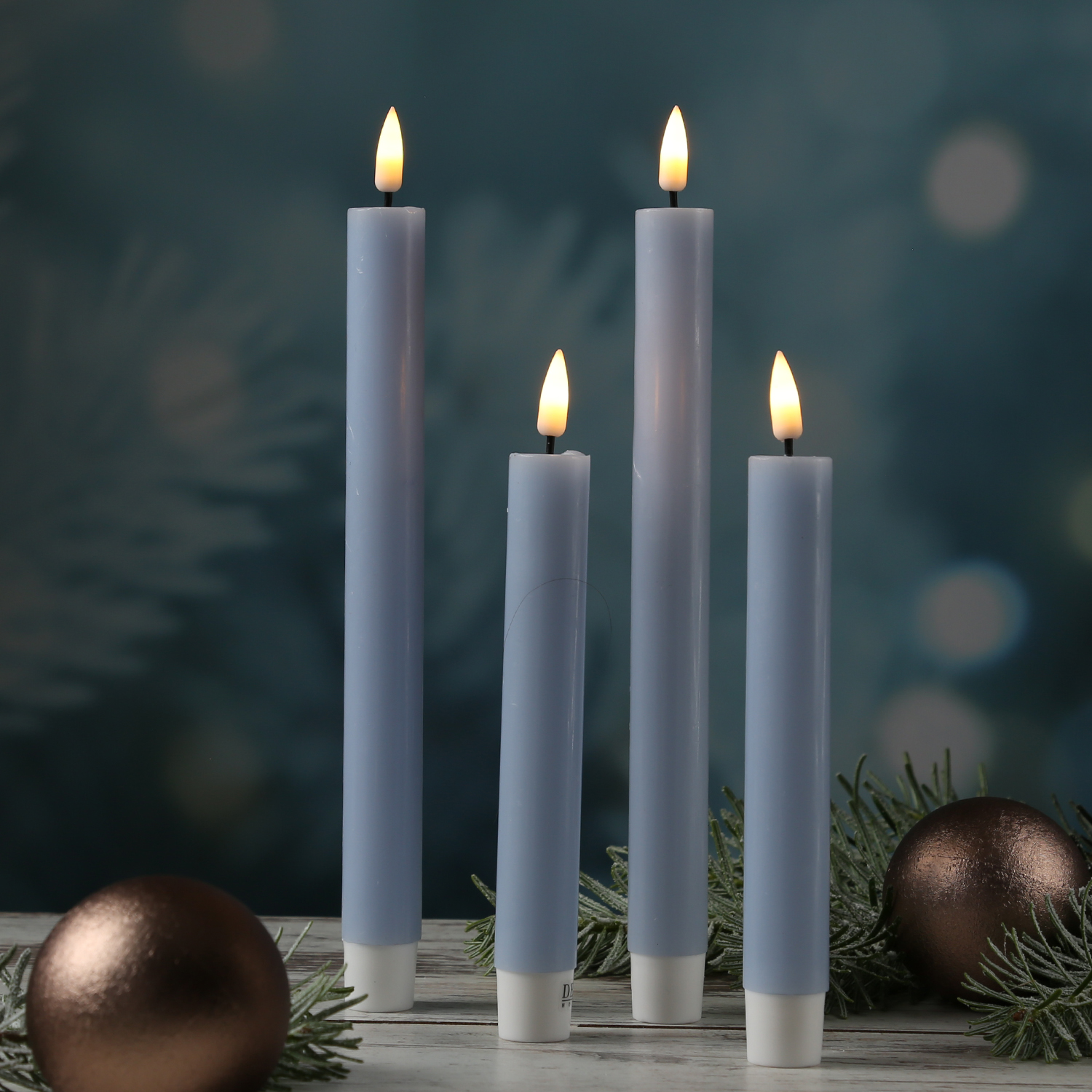 LED Stabkerzen MIA - Echtwachs - realistische 3D Flamme - H: 24cm - hellblau - 2 Stk