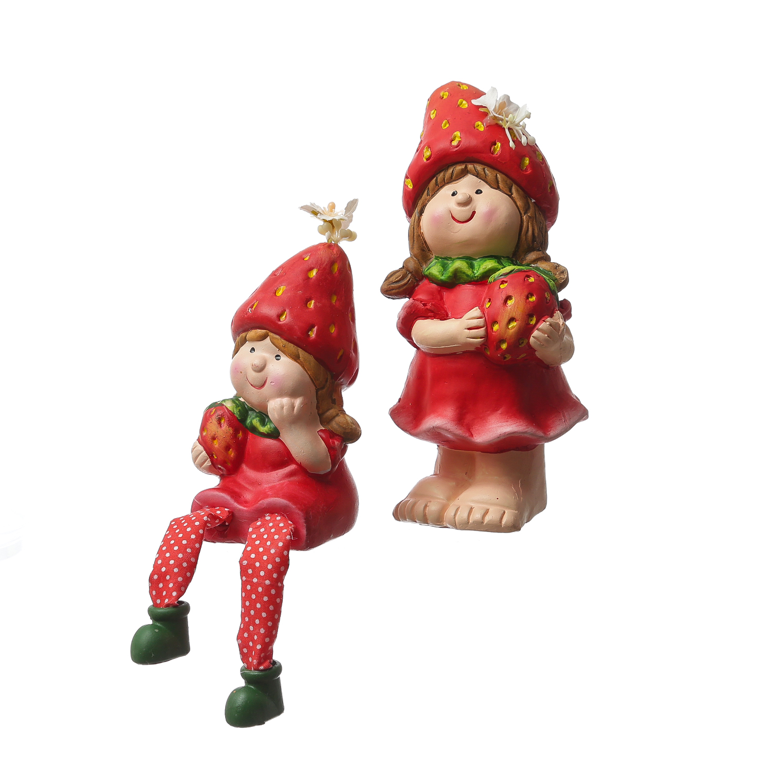 Kantenhocker Erdbeermädchen Lotte - niedliche Gartenfigur mit Erdbeere - Keramik  - H: 19cm - rot