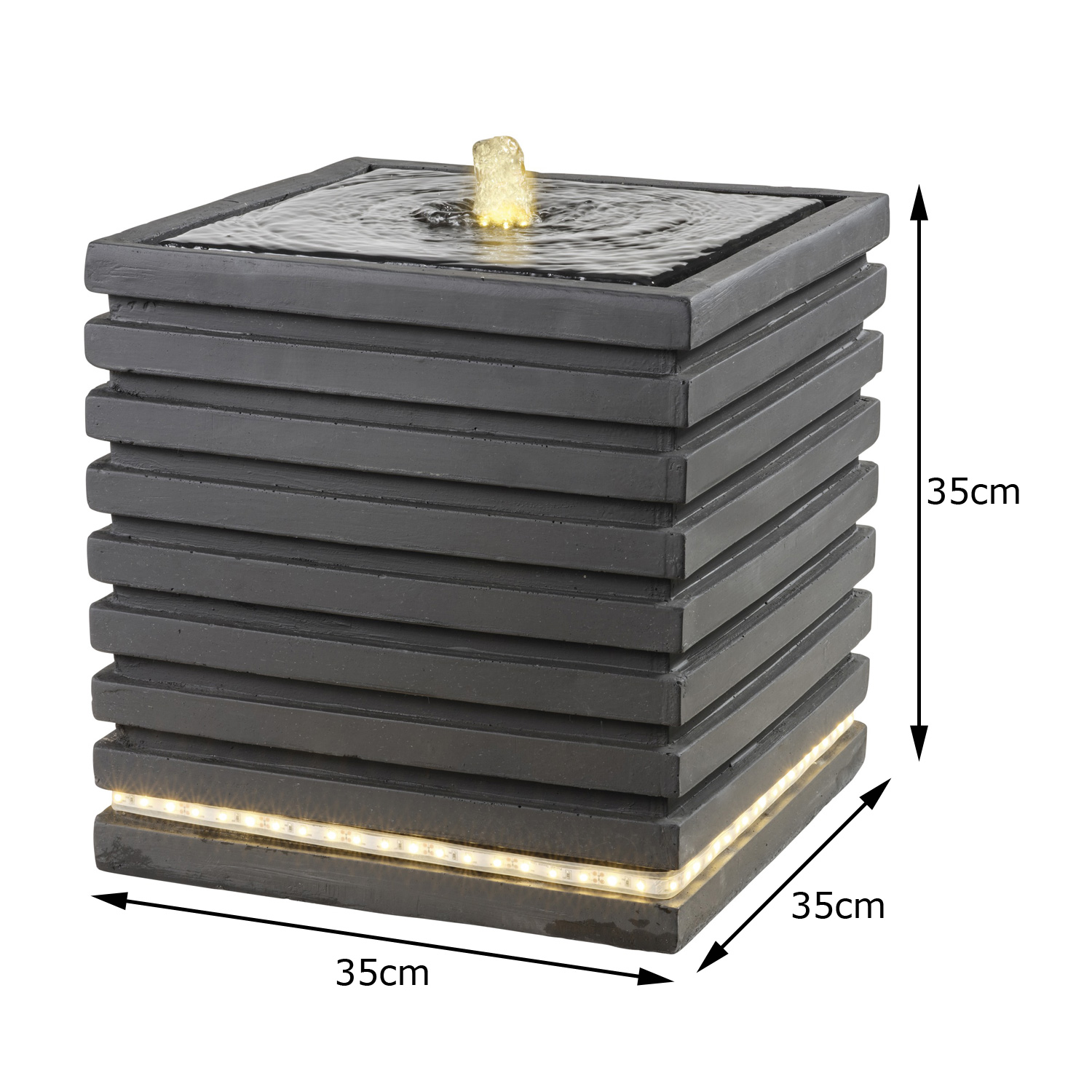 Brunnen Würfel mit Rippen - LED Beleuchtung - 35cm - Kreislaufpumpe