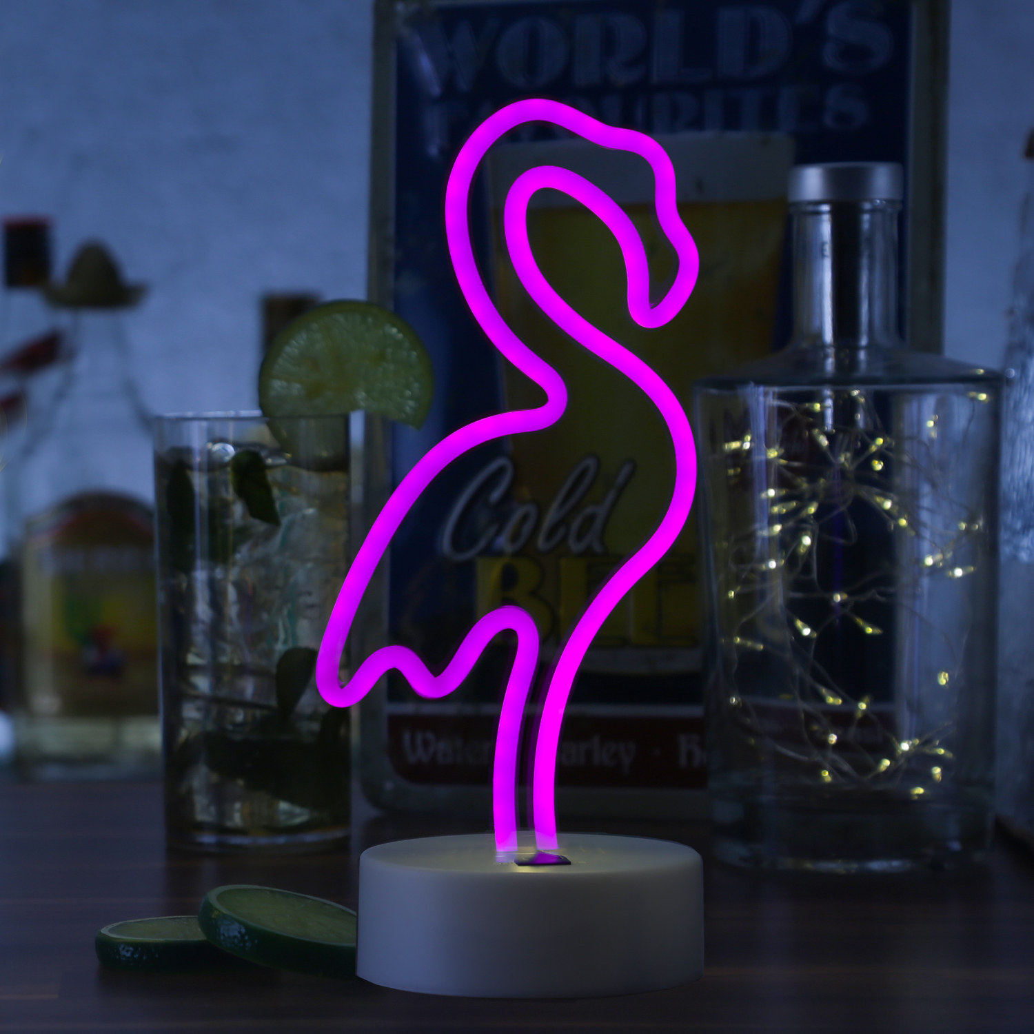 LED NEON Figur FLAMINGO - Dekoleuchte - H: 30cm - Batterie oder USB Betrieb - stehend - pink