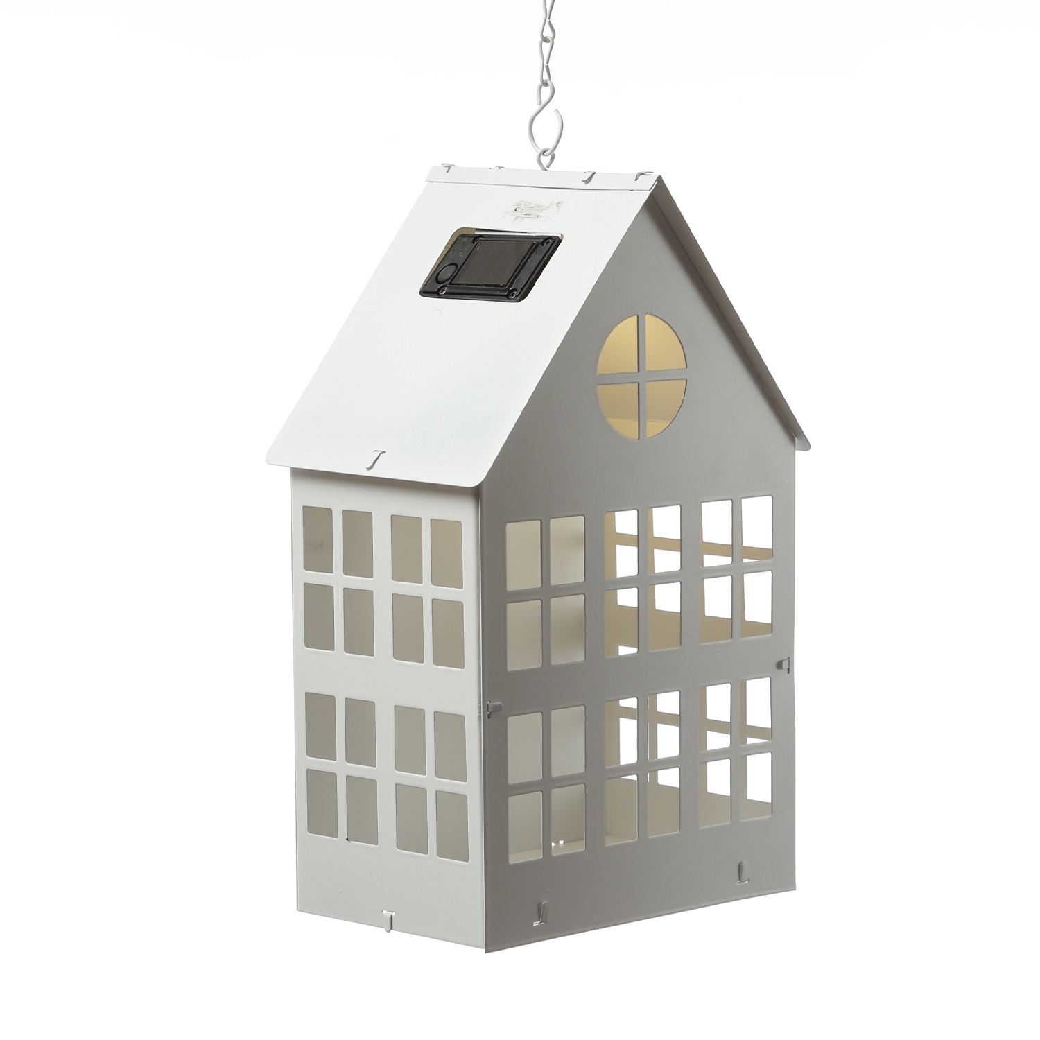 LED Solar Haus - Lichthaus - DIY  Laterne - warmweiße LED - Dämmerungssensor - H: 28cm - weiß