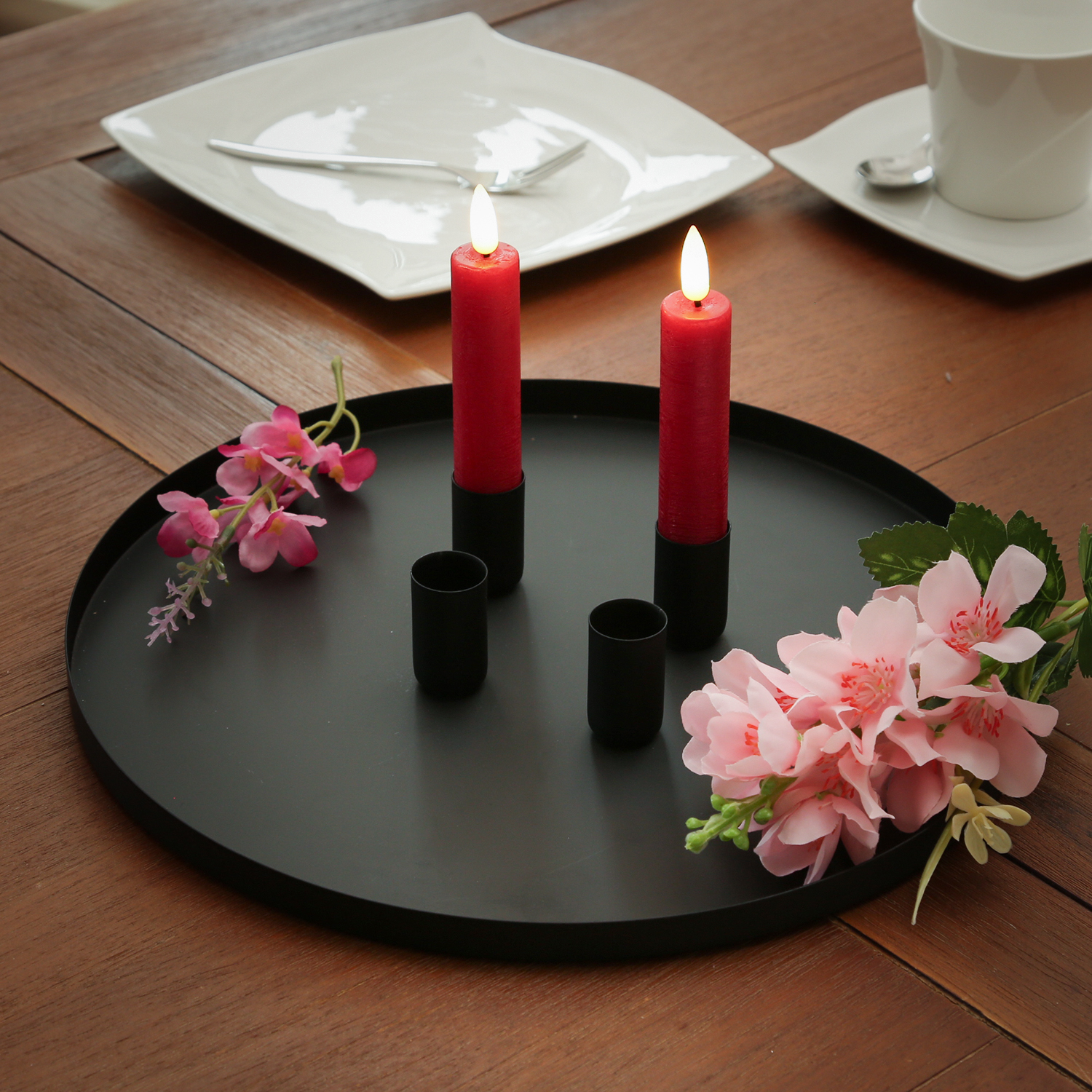 Stabkerzenhalter magnetisch - Kerzenständer für 4 Stabkerzen - Kerzentablett - D: 30cm - schwarz