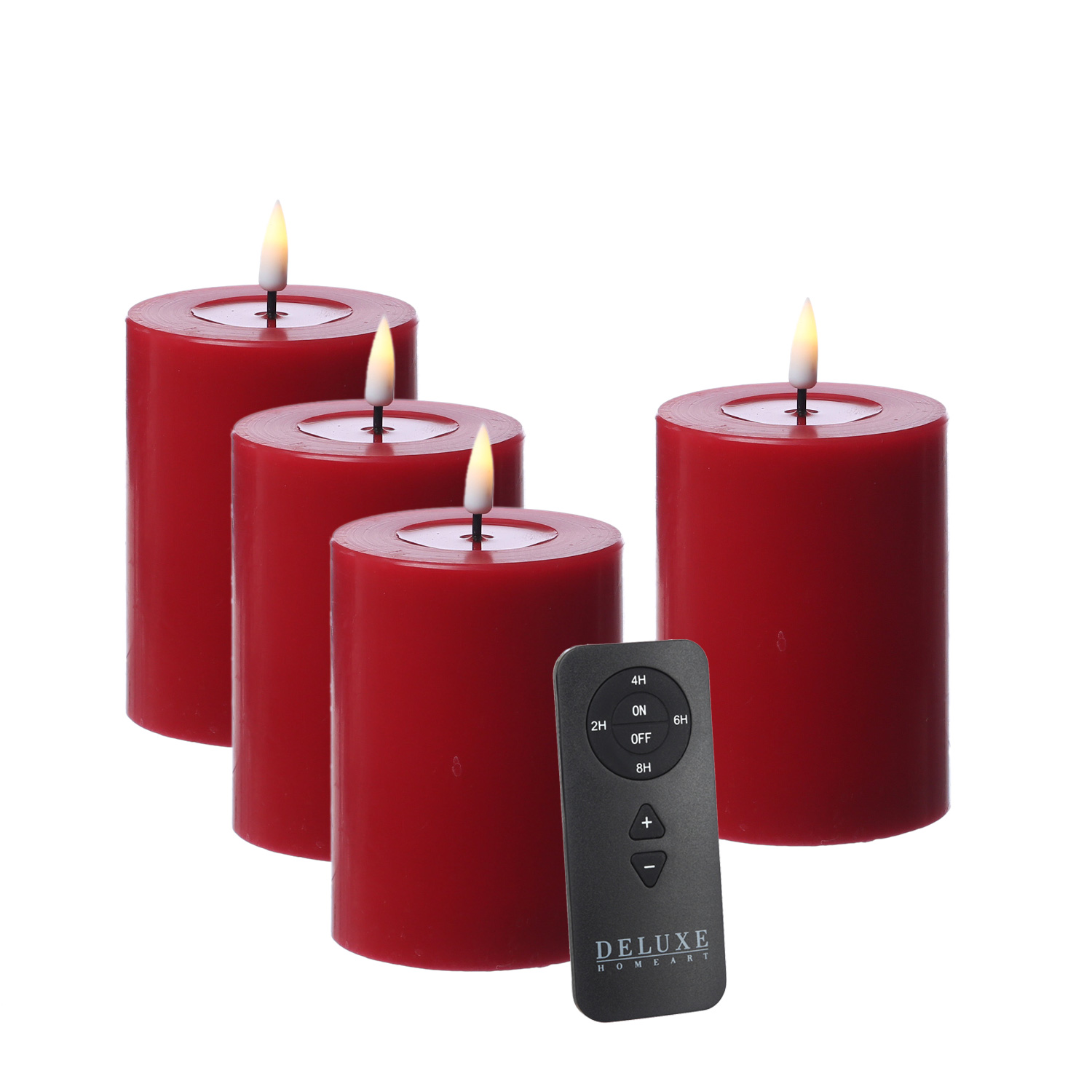 LED Kerzenset MIA - Echtwachs - H: 10cm/D: 7,5cm - mit Batt./Fernbedienung - rot - 4er Set