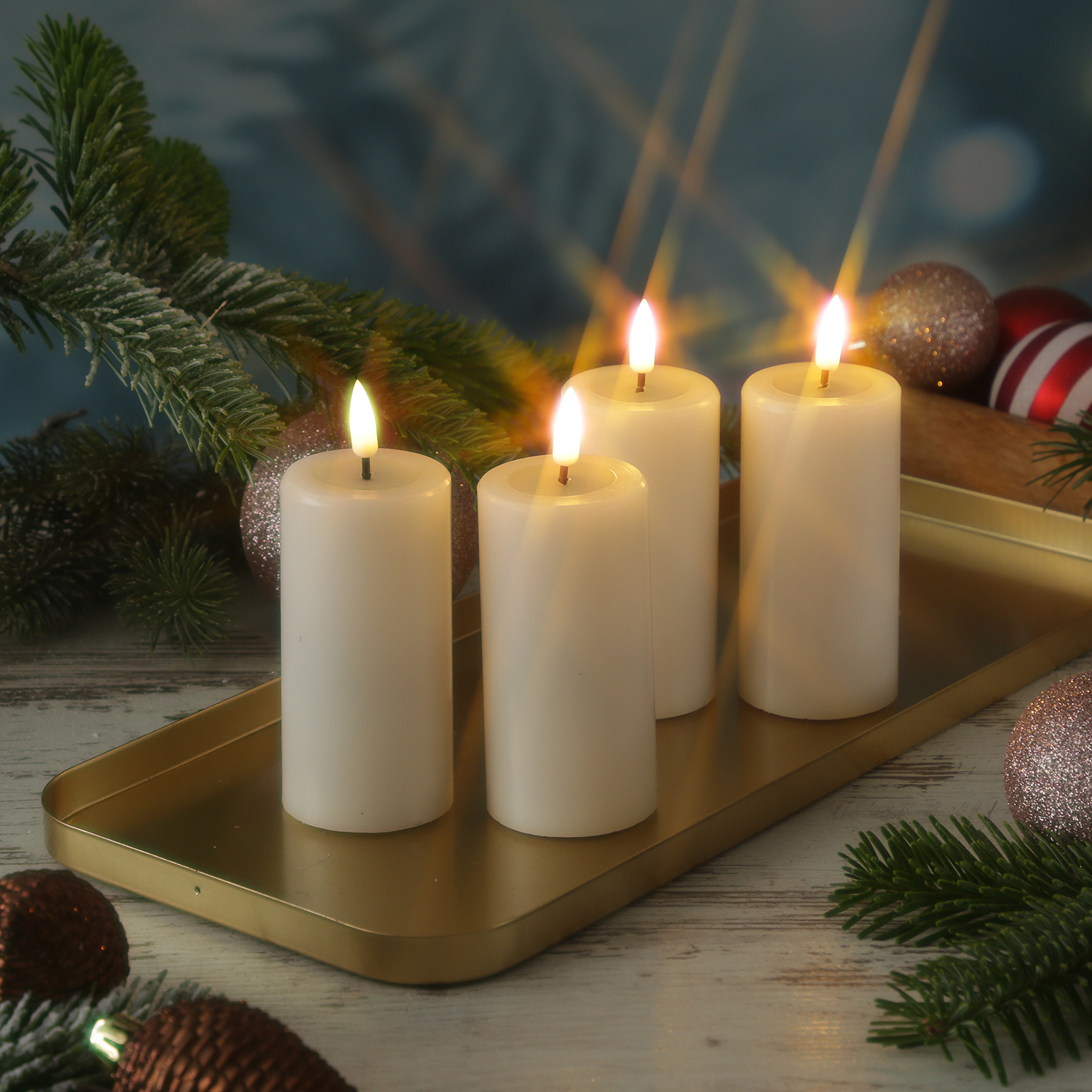 LED Kerzenset MIA - Echtwachs - H: 10cm/D: 5cm - mit Batterien/Fernbedienung - creme - 4er Set