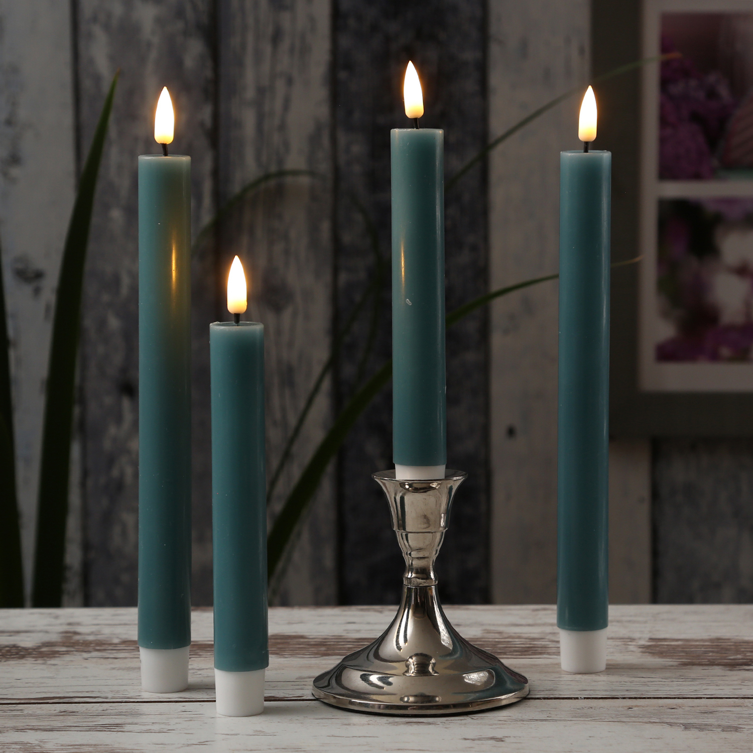 LED Stabkerzen MIA - Echtwachs - realistische 3D Flamme - H: 24cm - jadegrün - 2 Stk