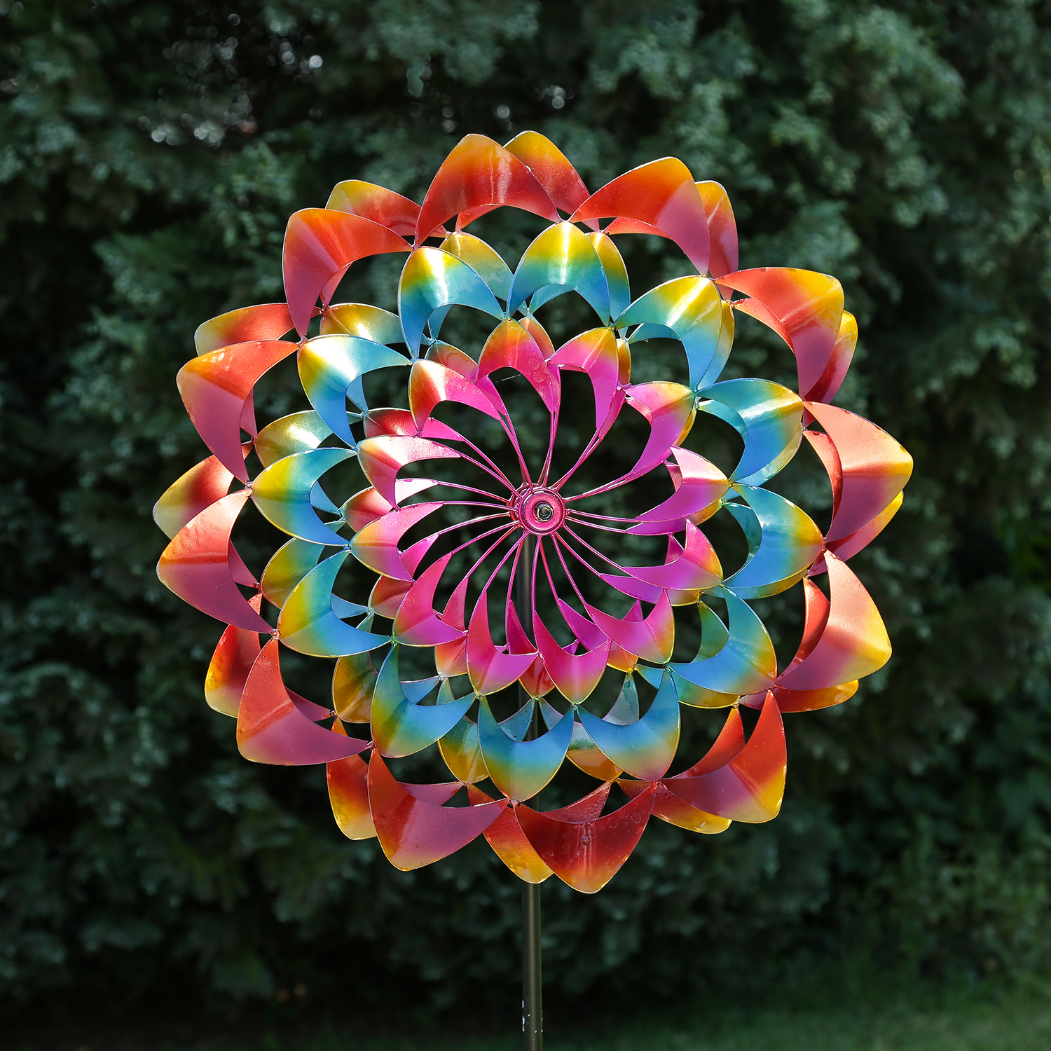 Doppel Windrad - Gartendeko - Metall - Erdspieß - H: 1,83m - bunt