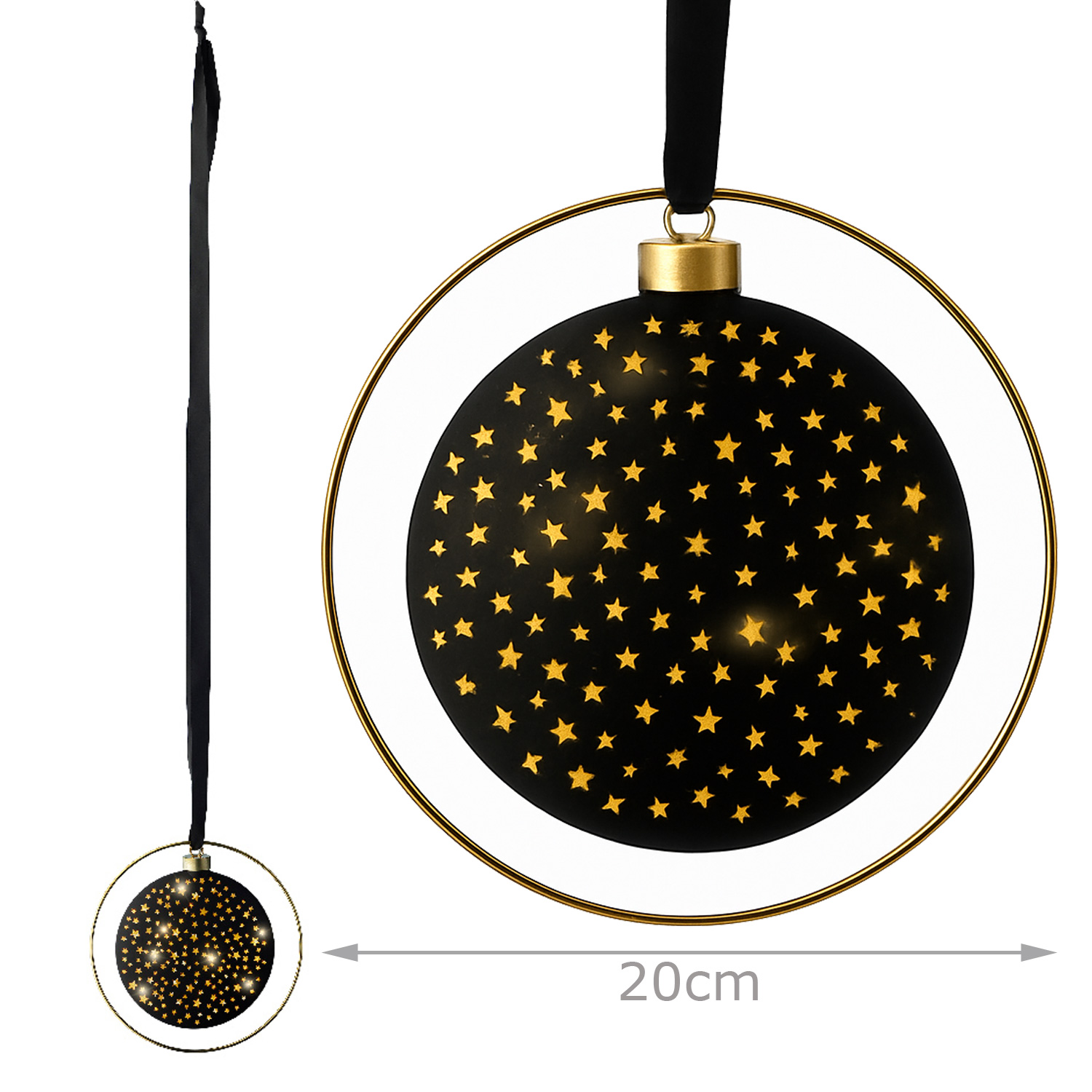 LED Kreis im Ring mit Sternmotiv - 30 warmweisse LED - D- 20cm - Timer - schwarz