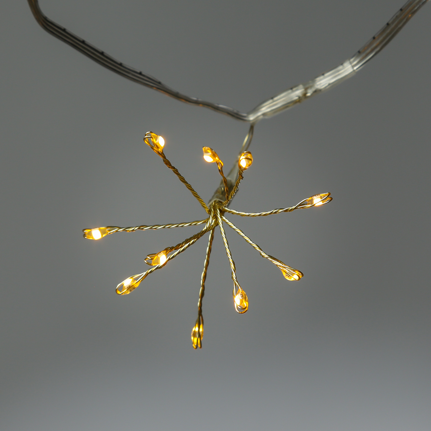 LED Lichterkette Pusteblume - Feuerwerk Blume - 50 Tautropfen LED - 5 Blüten - L: 1m - Timer - gold
