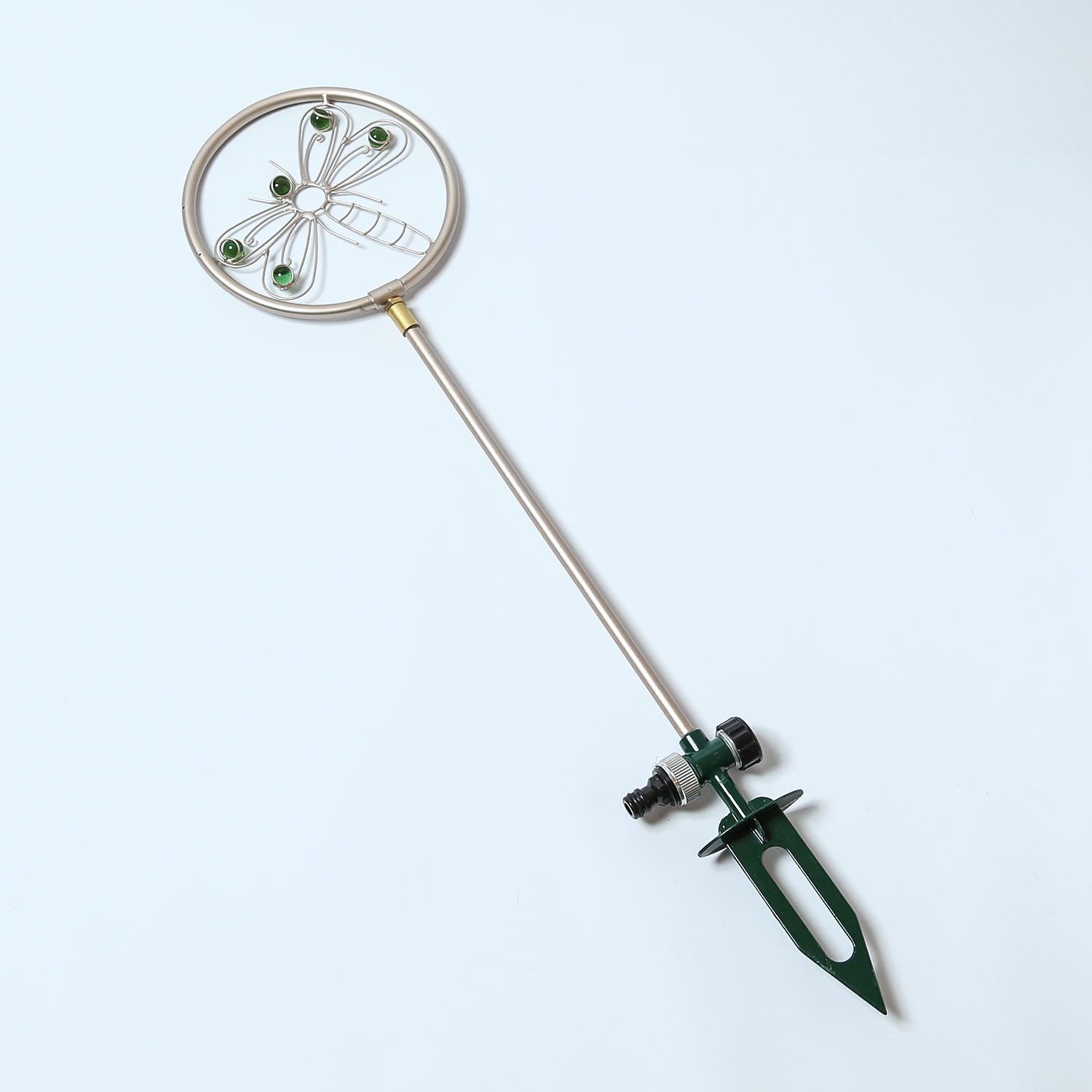 Gartenstecker LIBELLE - Wassersprinkler - Edelstahl - H: 75cm - D: 19cm - silber, grün