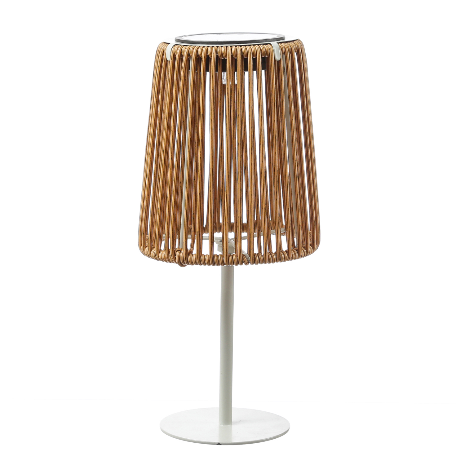LED Solar Tischleuchte - mit Kunststoffseil - Korboptik - warmweiße LED - H: 19cm - Lichtsensor