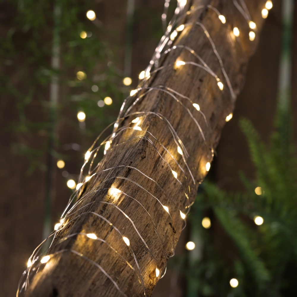 LED Solar Lichterkette "Dew Drop" - 200 warmweiße LED - silberner Draht - L: 20m - Dämmerungssensor