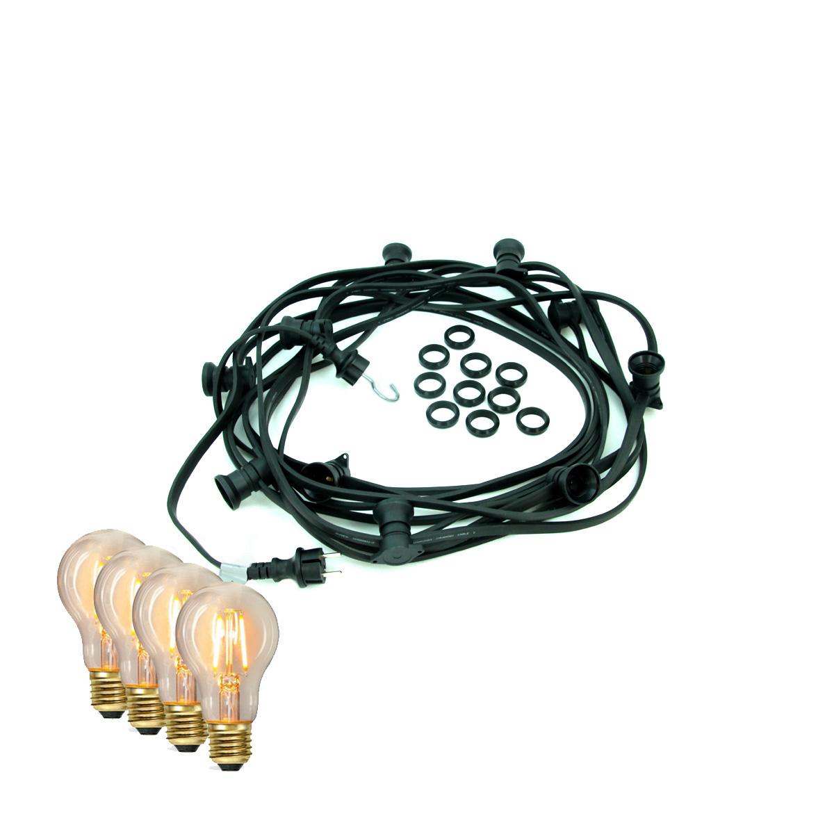 Illu-/Partylichterkette BLACKY 5m - Außenlichterkette schwarz - 5x E27 EDISON LED Filamentlampen