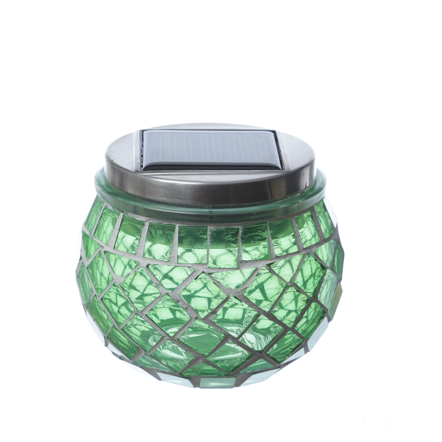 LED Solar Windlicht - Mosaik Solarglas - kaltweiße LED - Lichtsensor - H: 9cm - für Außen - grün